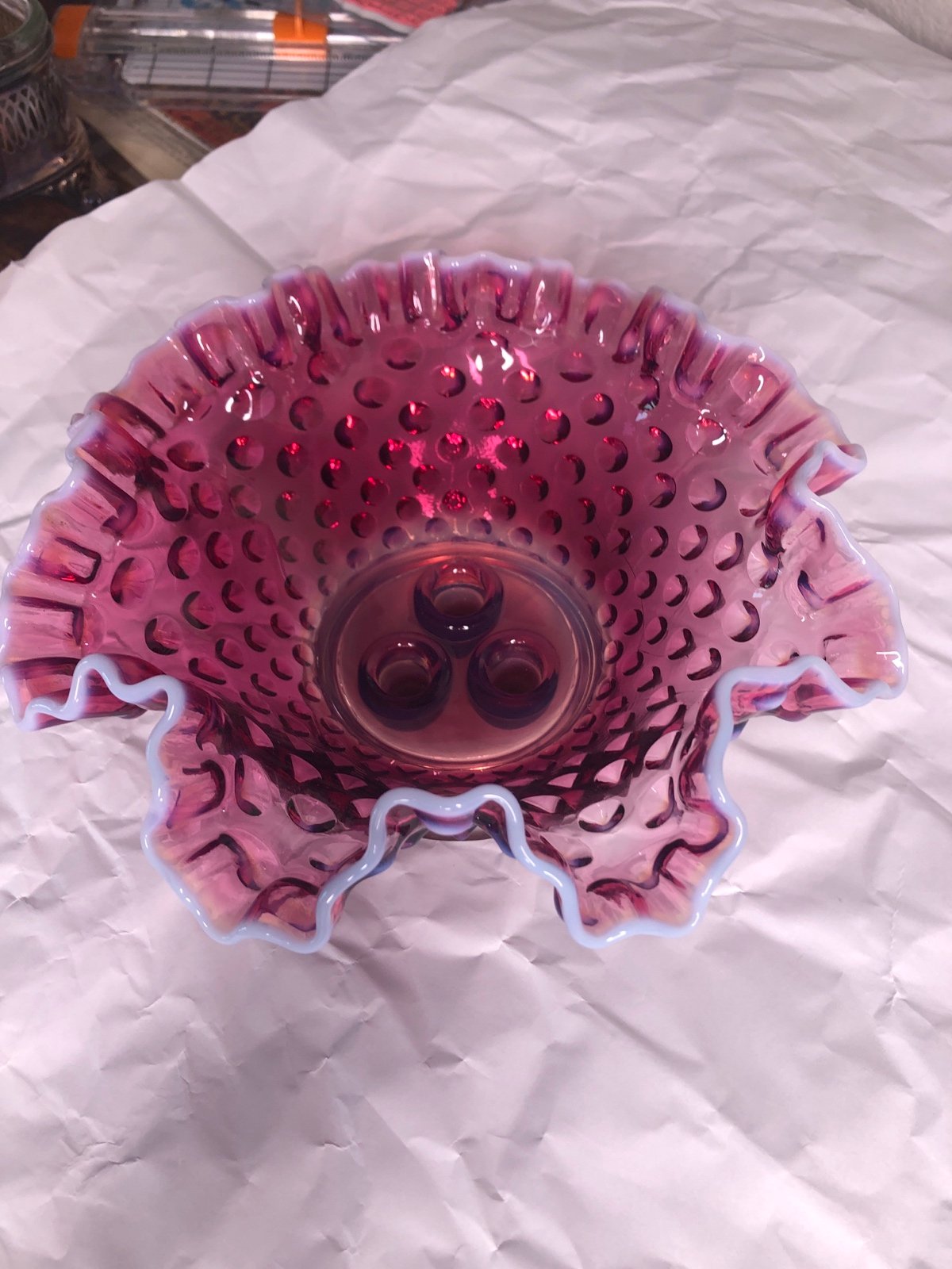 Fenton Cranberry Epergne Bowl Base