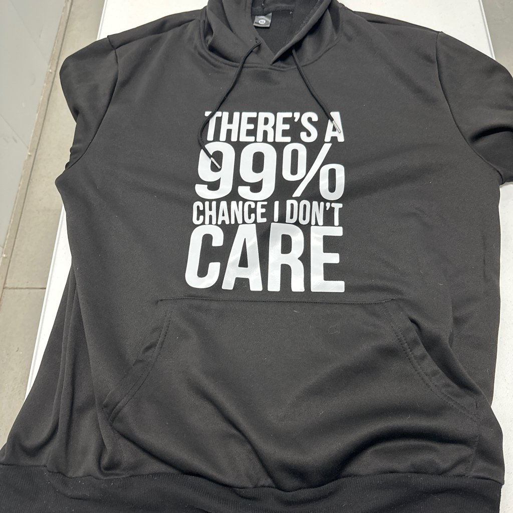 Black xl hoodie with a phrase
