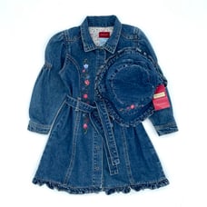 NWT Arizona Jean Company Long Sleeve Denim Shirt Dress & Hat in Blue 3T VINTAGE