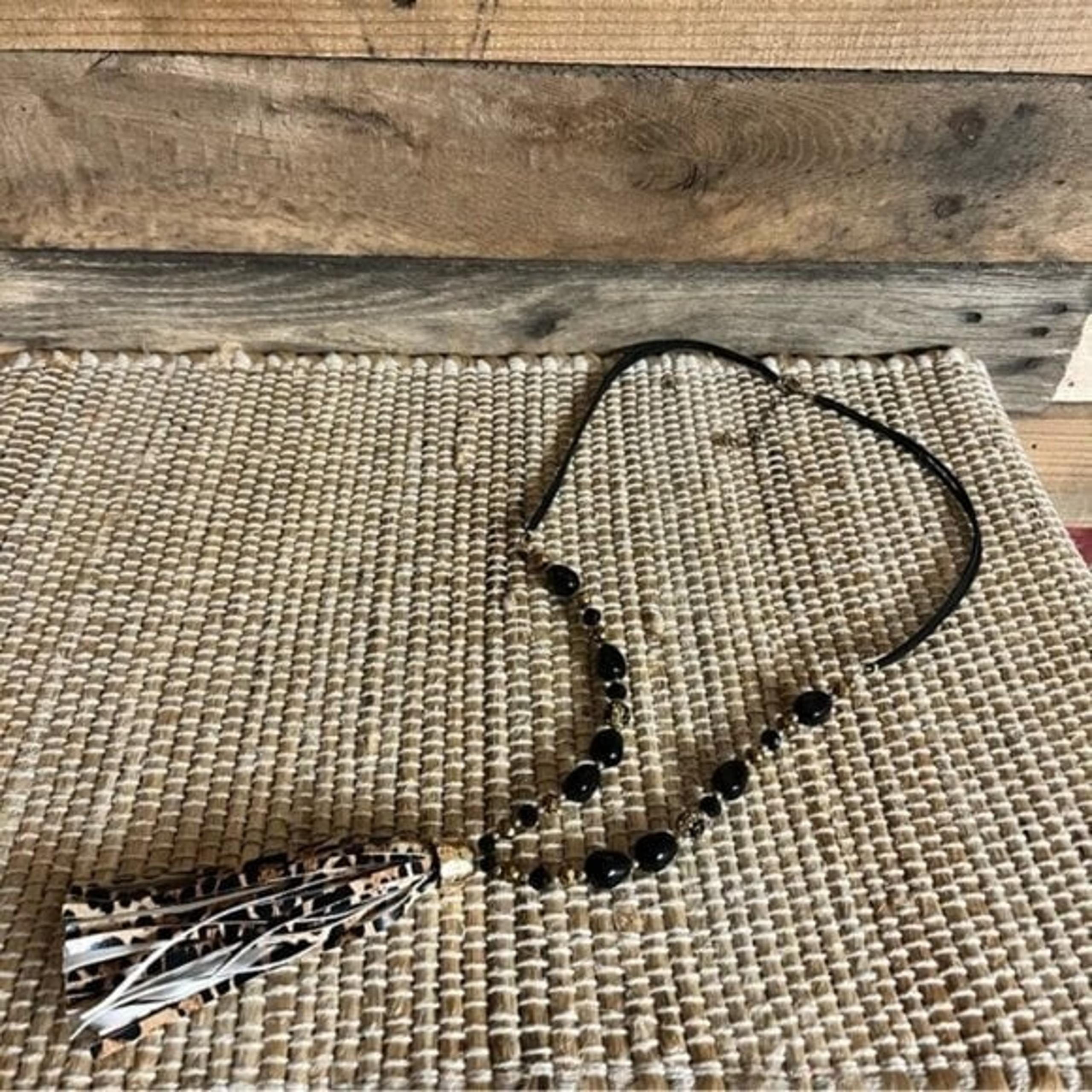 Cato Black‎ And Gold Leopard Print Tassel Necklace