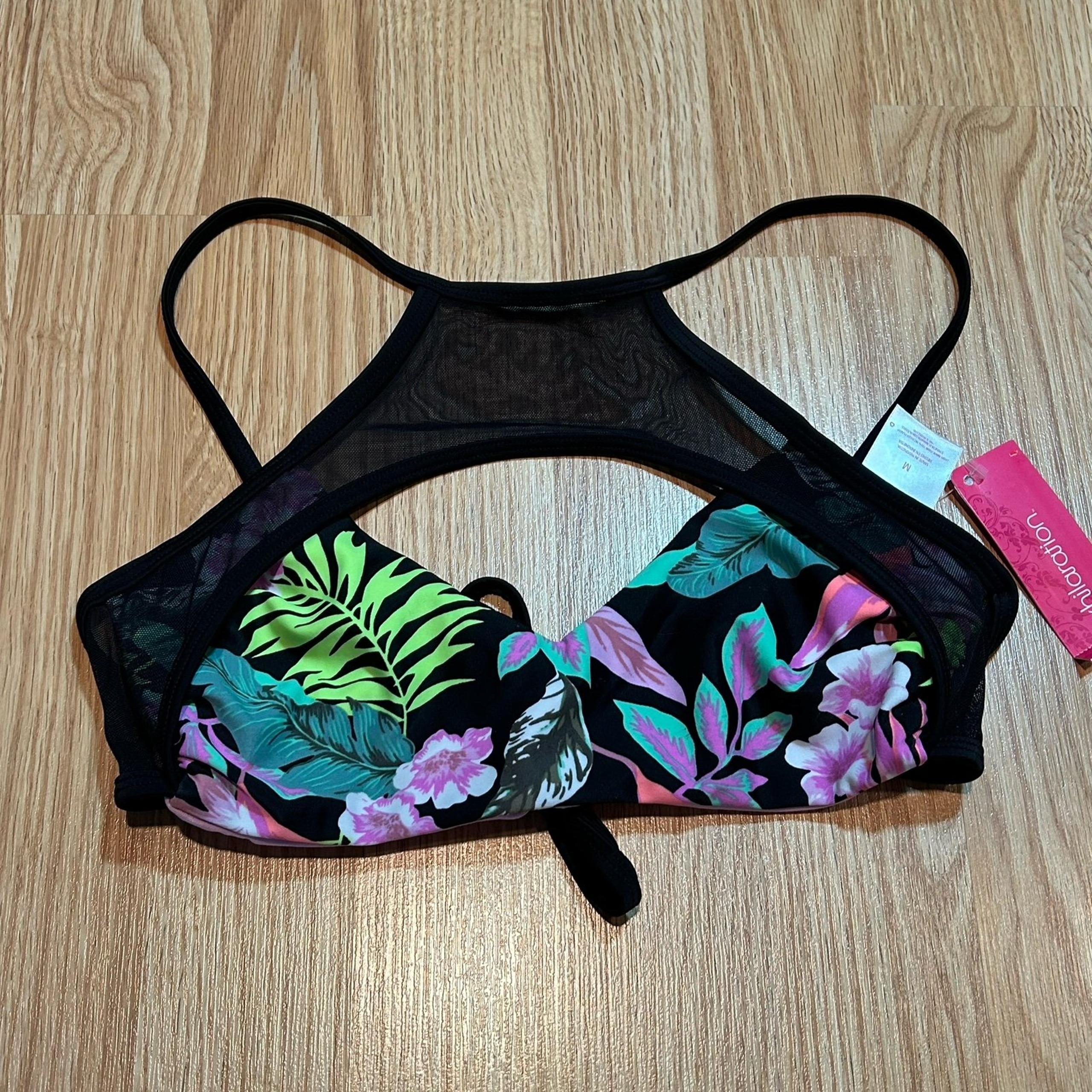NWT Xhilaration tropical floral high neck bikini top medium