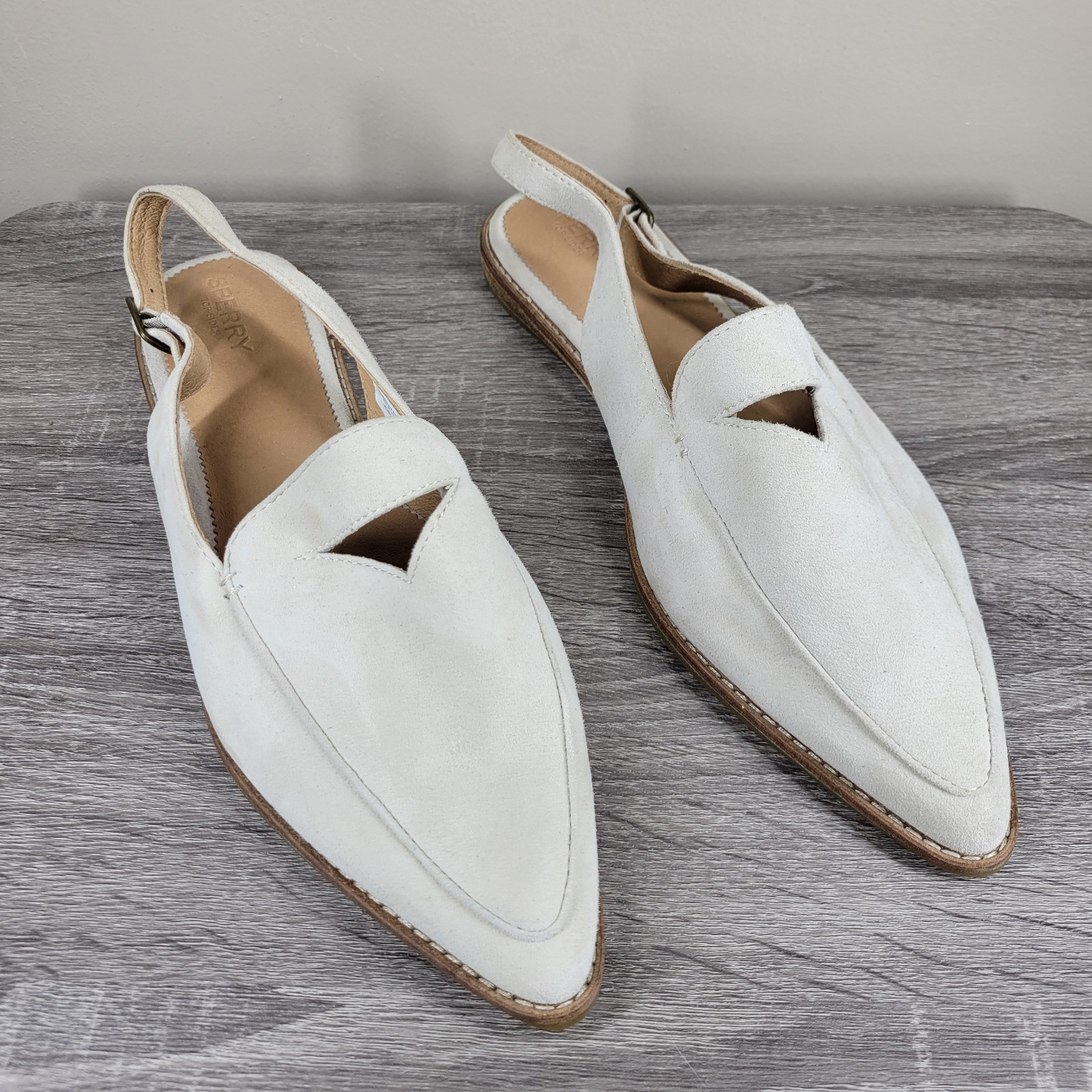Sperry Topsider Saybrook Slingback in Ivory Pointed Toe Suede Flats Size 12