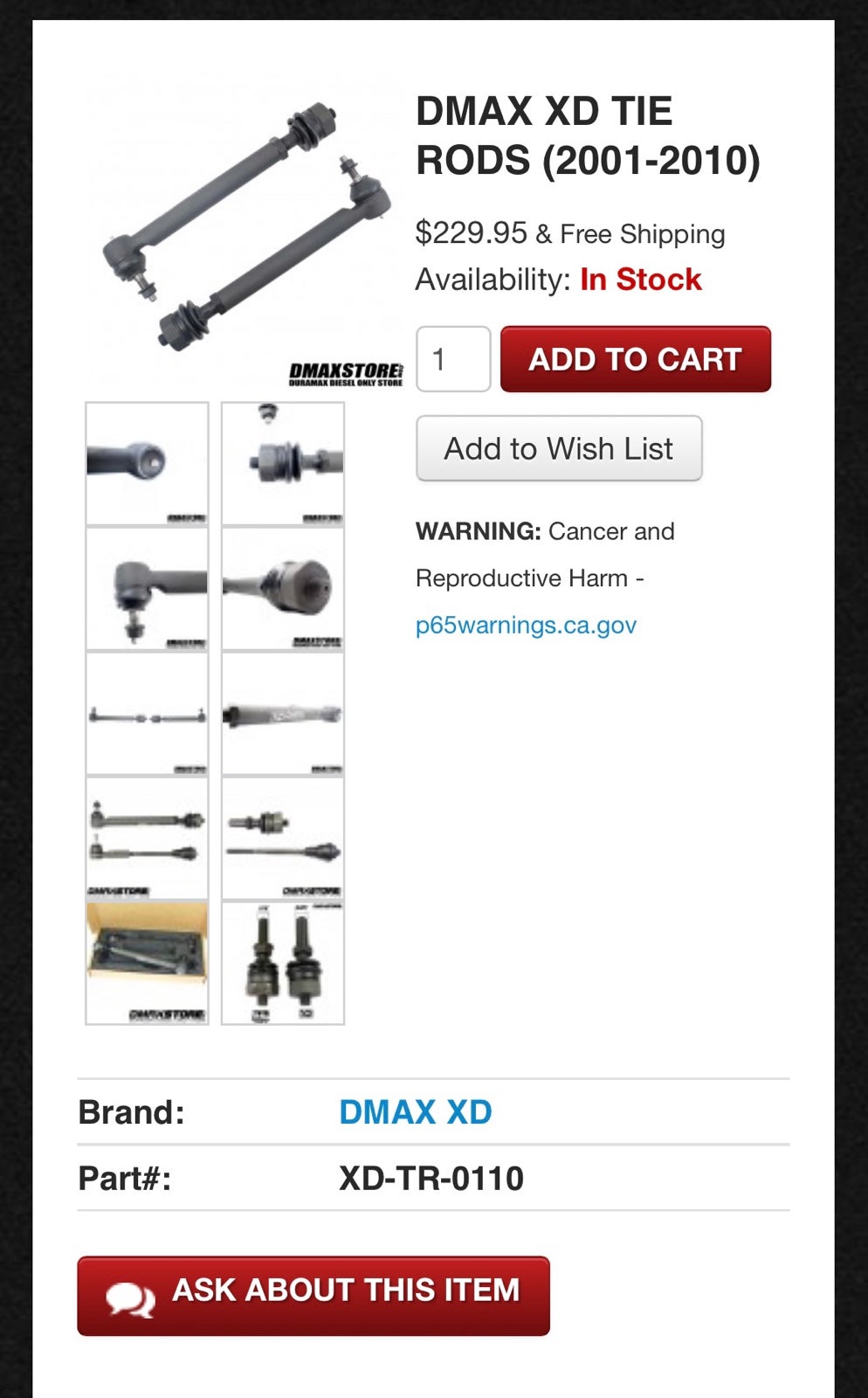Brand new in box Heavy Duty Tie Rod Upgrade for 2001-2010 Chevy/GMC 2500-3500/H2