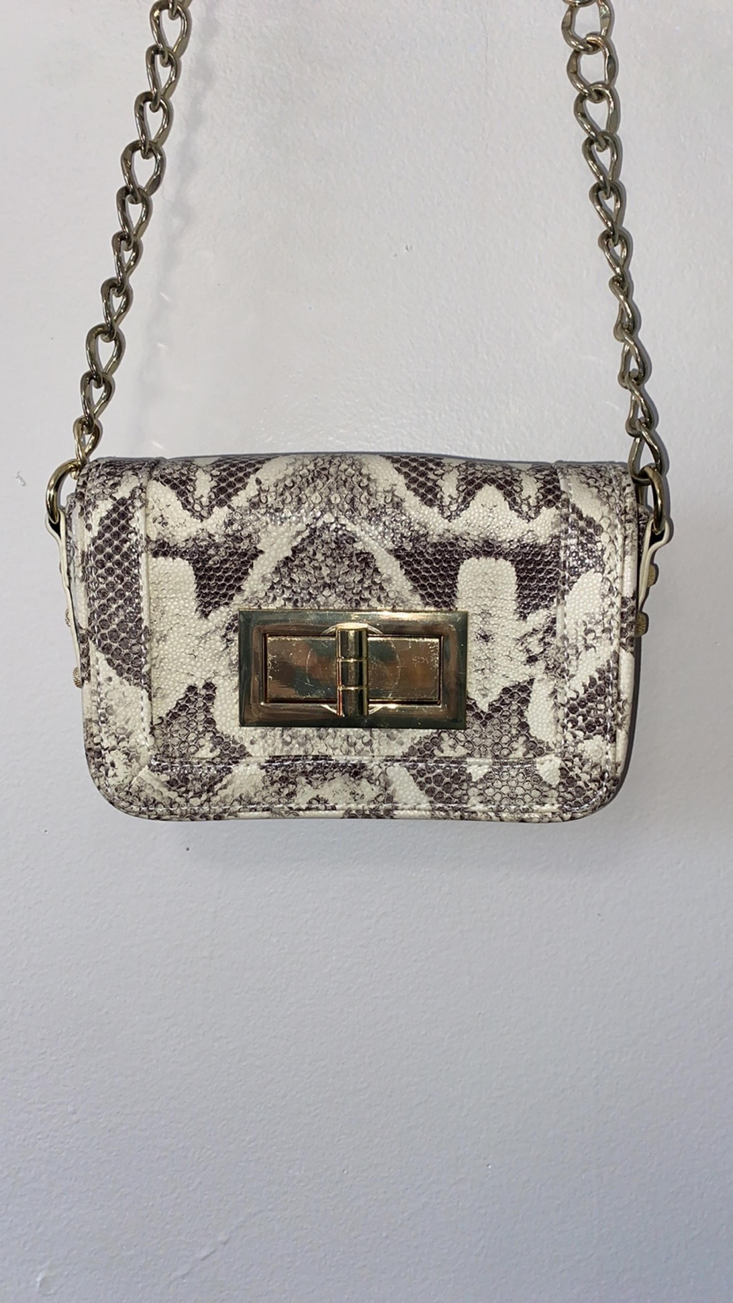 Olivia + Joy snake print shoulder bag purse gold chain hardware studded