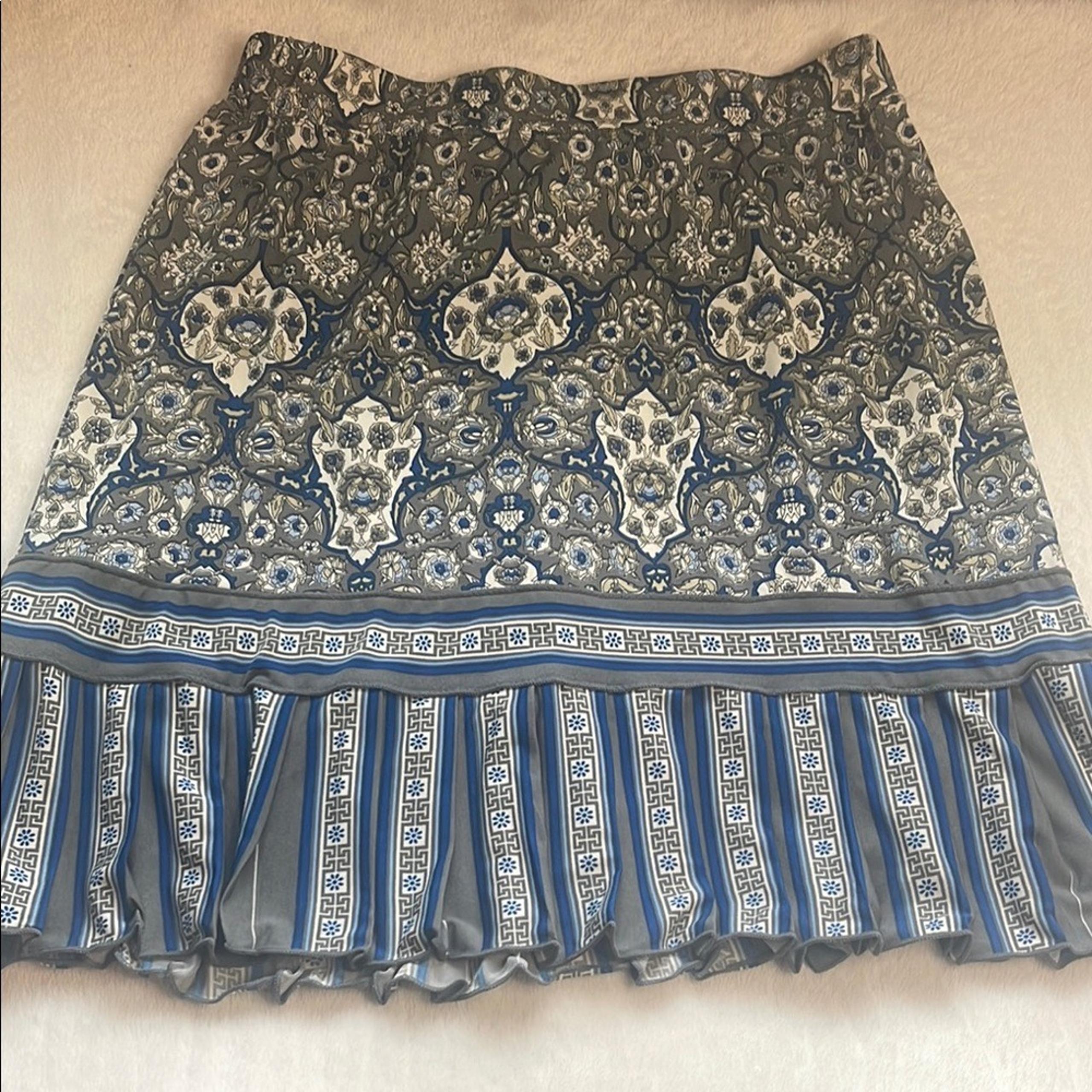 Blue and Gray Patterned Mini Skirt - Max Studio