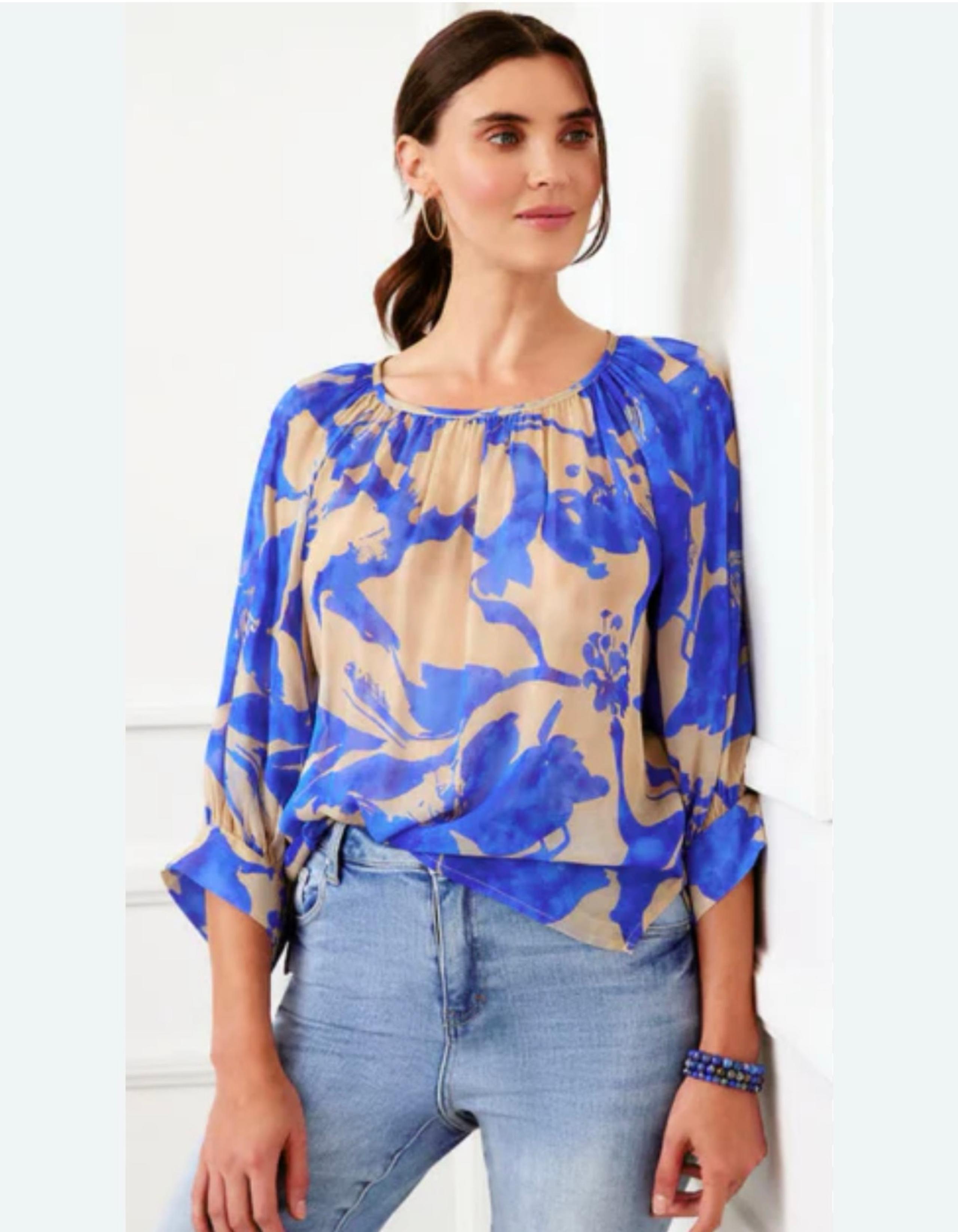 NWT KAREN KANE Lana Blouse Sz XS/S Blue Exotic Shear Top