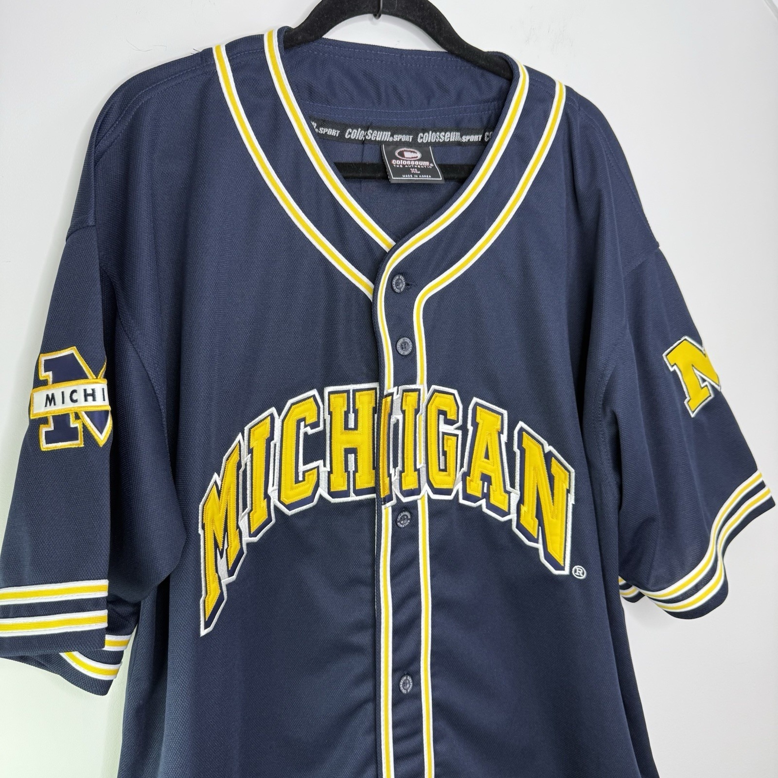 Vtg Colosseum Mens Michigan Wolverines NCAA Baseball Jersey Blue Sz XL