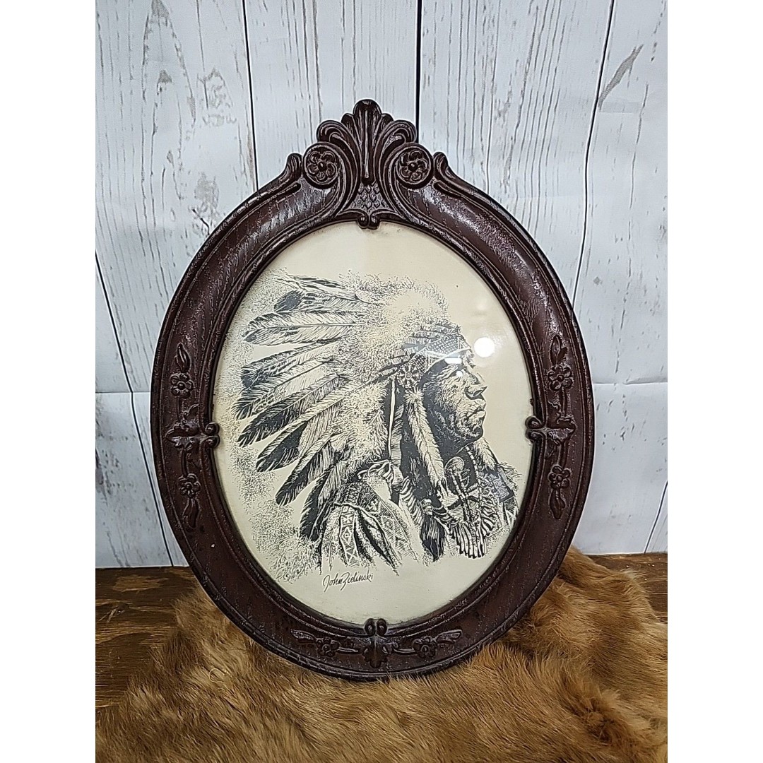 John Zielinski Litho Signed southwestern Indian Chief 12 x9.5 framed