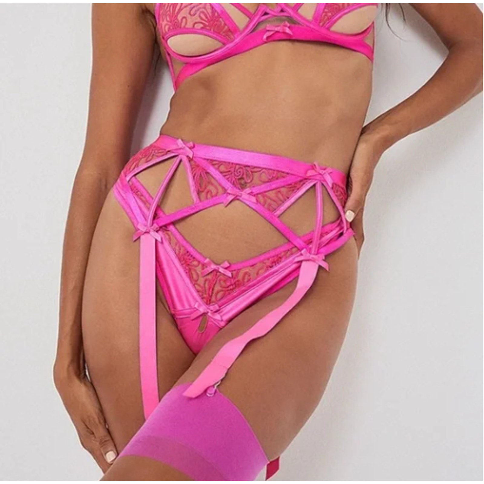 NWT For Love & Lemons Soutache Lace Garter Belt in Hot Pink