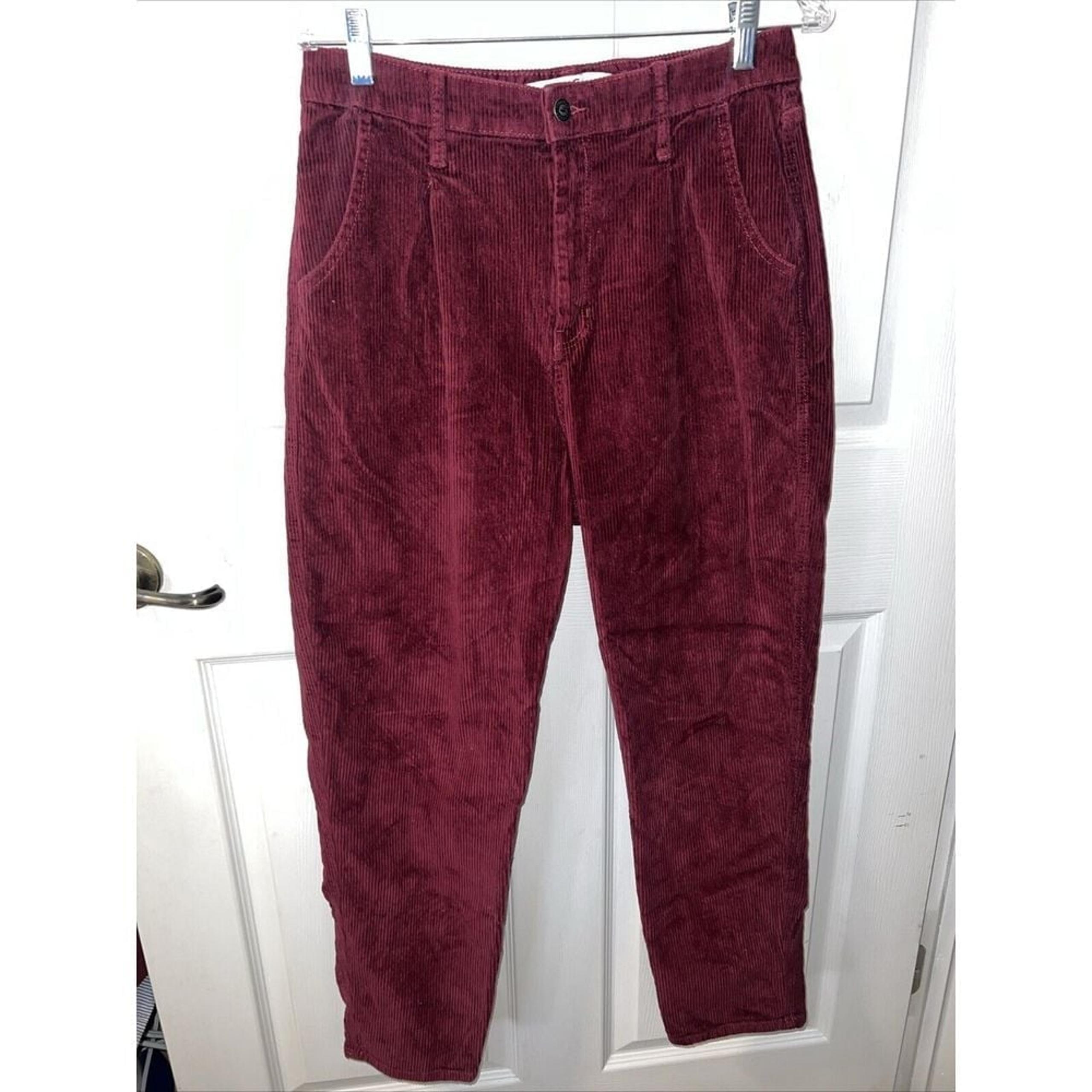 Hollister California Womens Sz 13 Ultra High Rise Burgundy Pants Corduroy