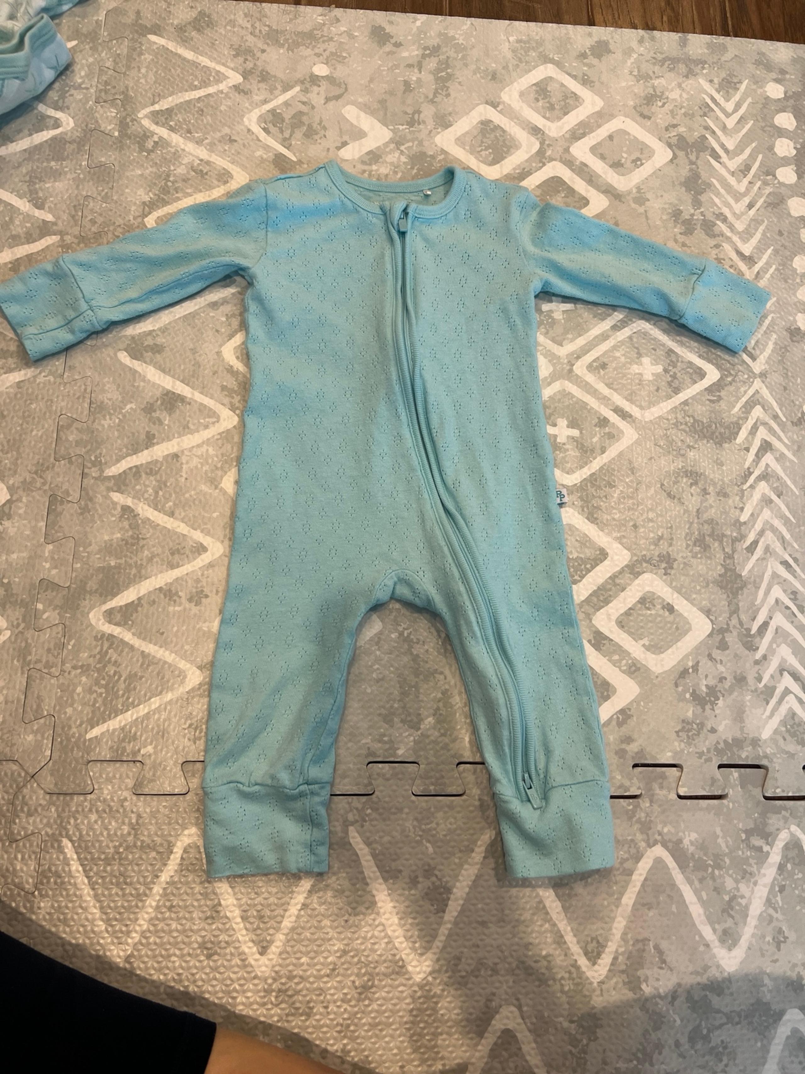 Posh Peanut Robins Egg Pointelle Footless Zippered Onesie 6-9 months