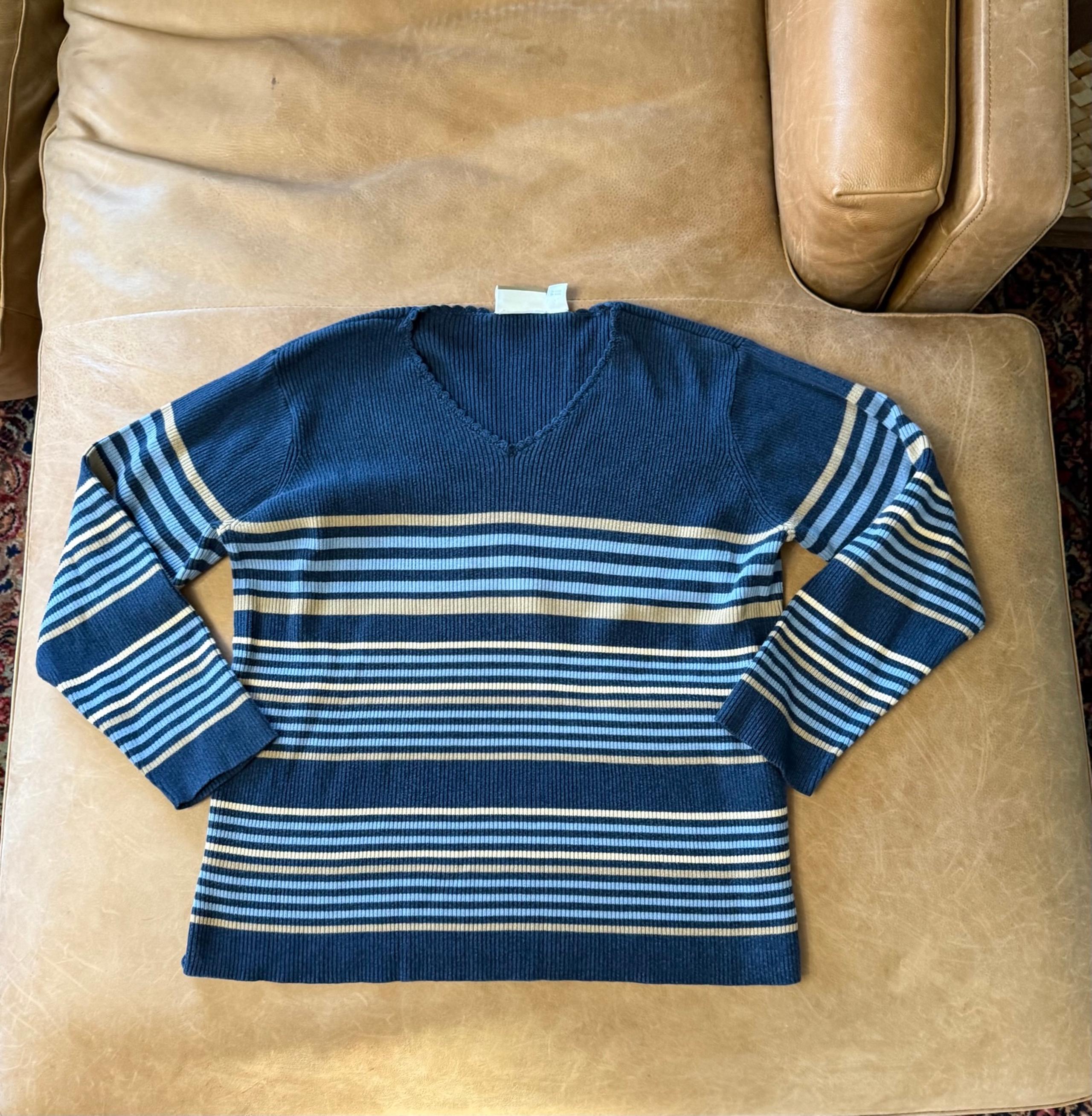 Liz Claiborne Lizwear Striped Ribbed Cotton Sweater Women’s Size Large
