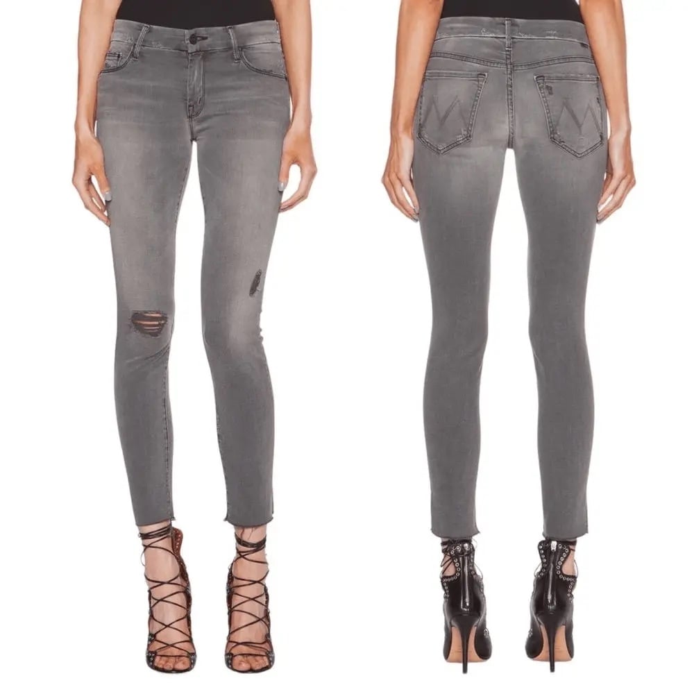 mother jeans the looker gray ankle fray distressed