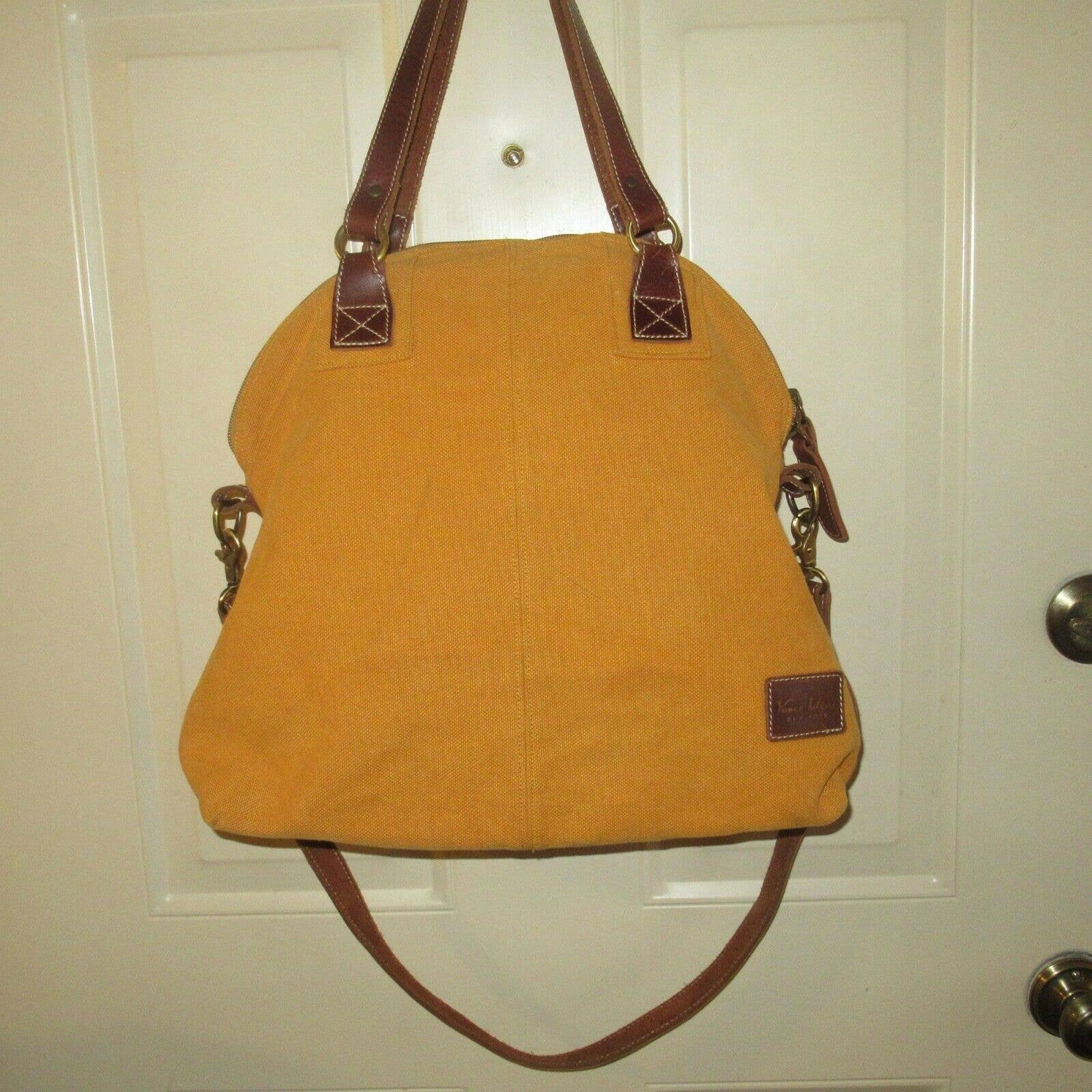 VANCE KITIRA NEW YORK Orange Canvas Leather Strap Crossbody Tote Handbag