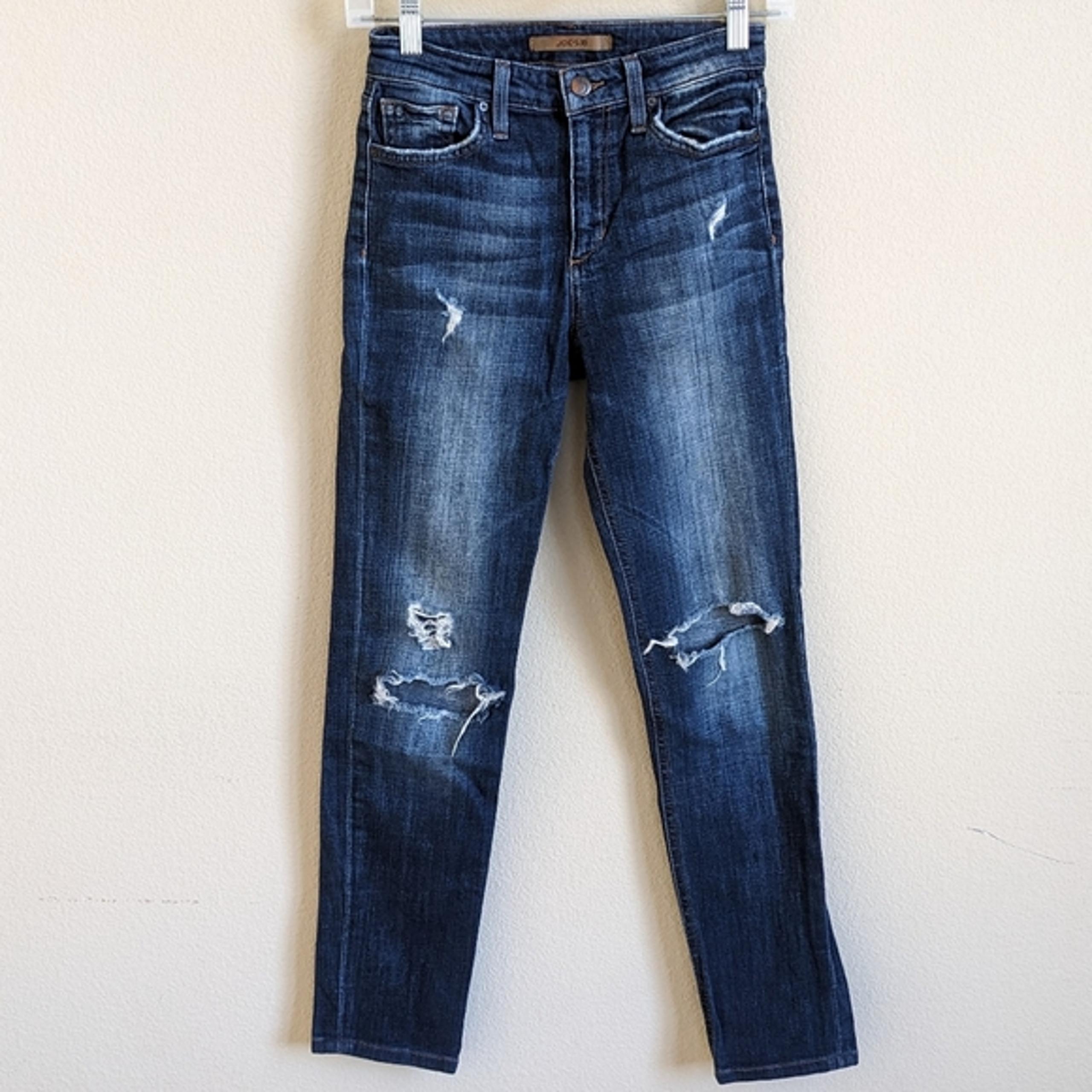 Joe's Ripped Distressed Skinny Jeans Women 24 Dark Denim Stretch Comfy Grunge