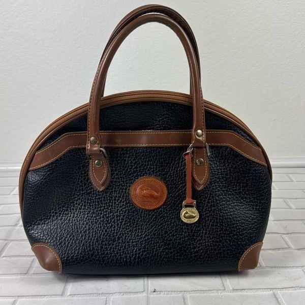 Dooney and Bourke Purse Leather Handbag Black and Cognac Vintage USA