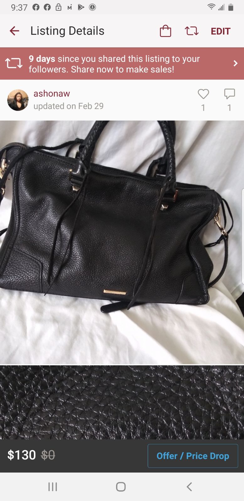 Rebecca Minkoff Leather Black Chain Purse