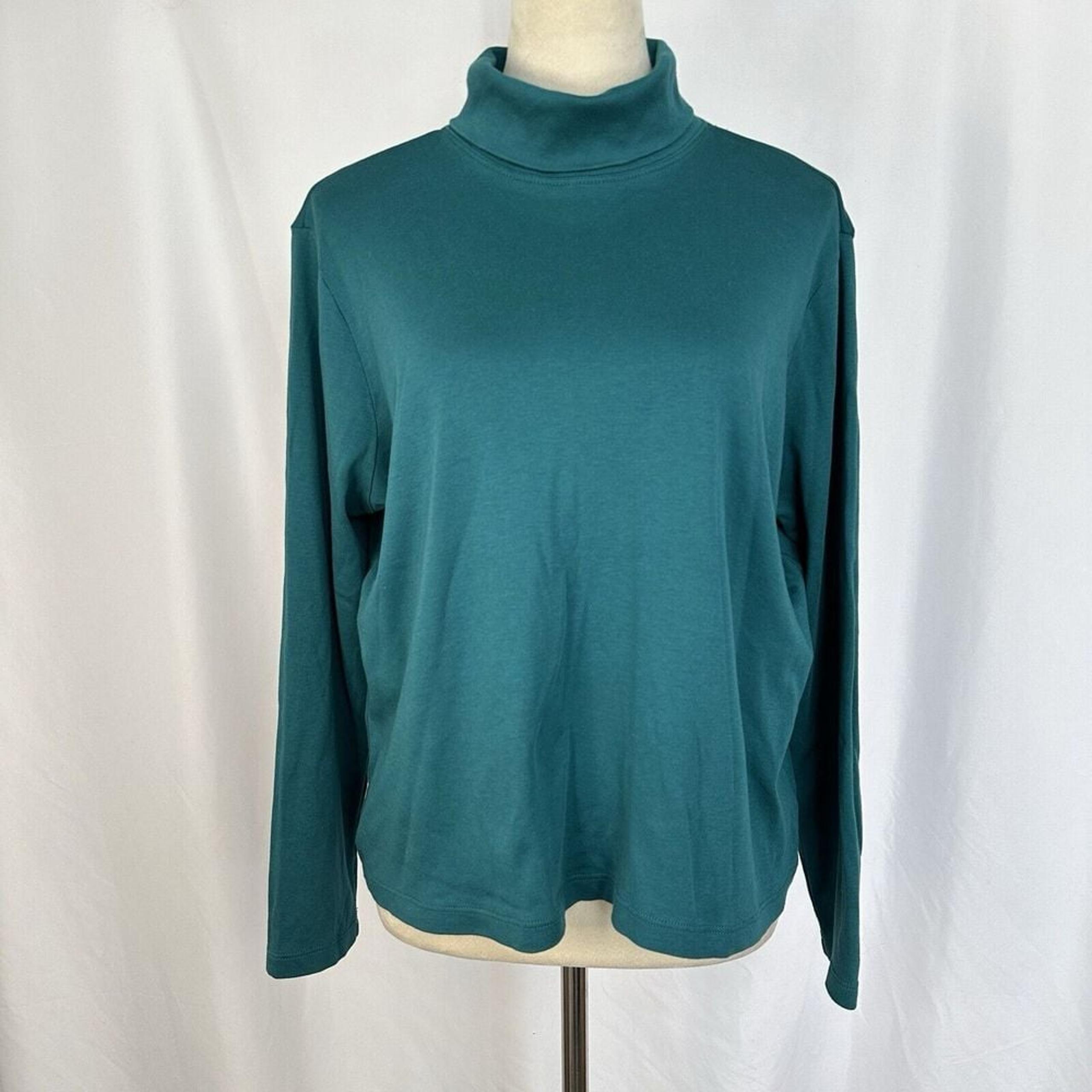 L.L. Bean Long Sleeve Shirt Womens Petite XL Turtleneck 100% Supima Cotton Teal