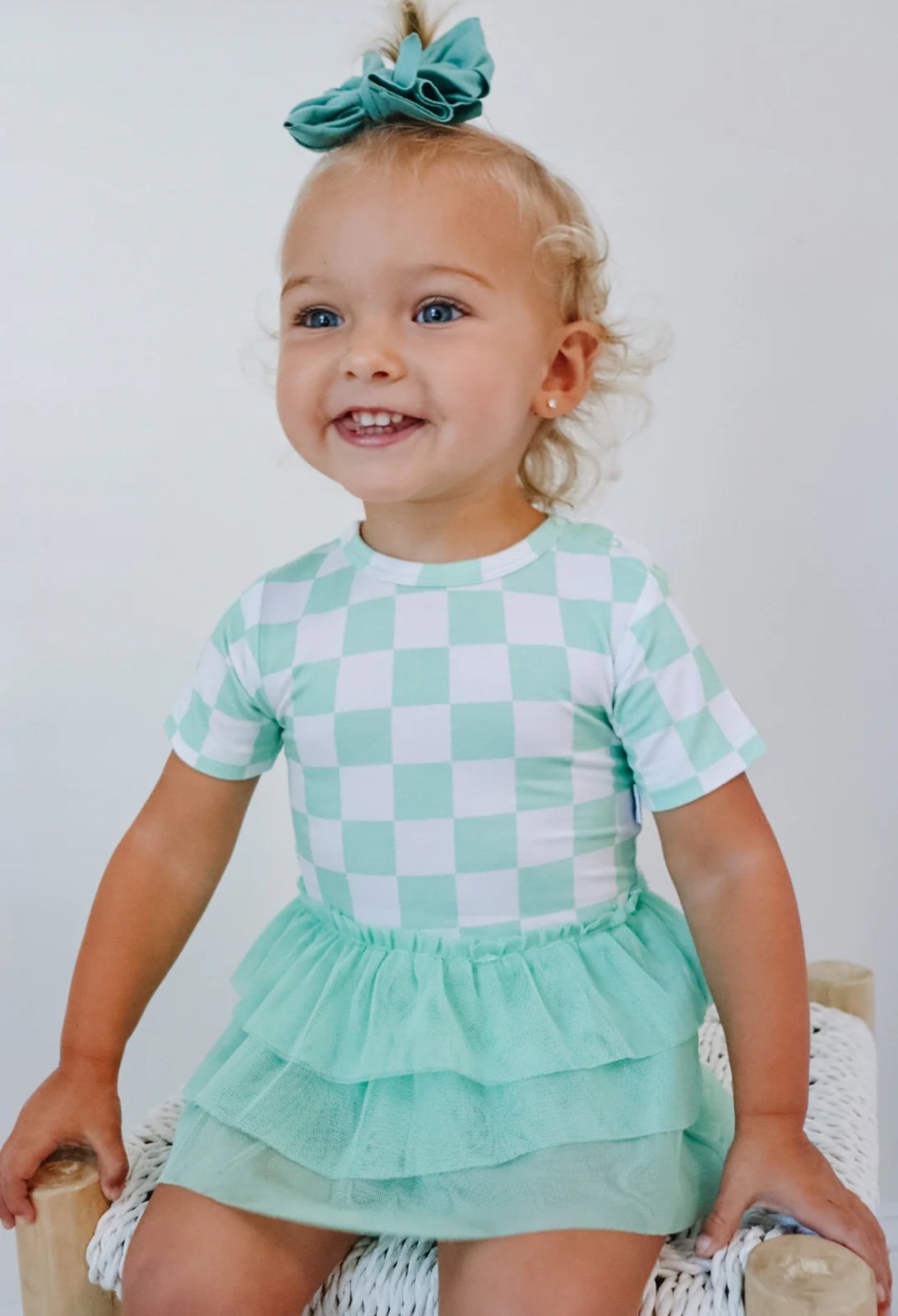 Mint checked bamboo and tulle twirl with bodysuit