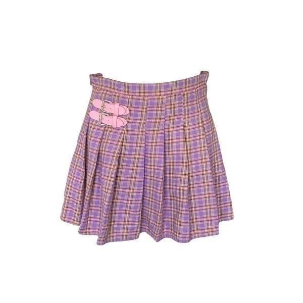 y2k pastel buckle pleated mini skirt