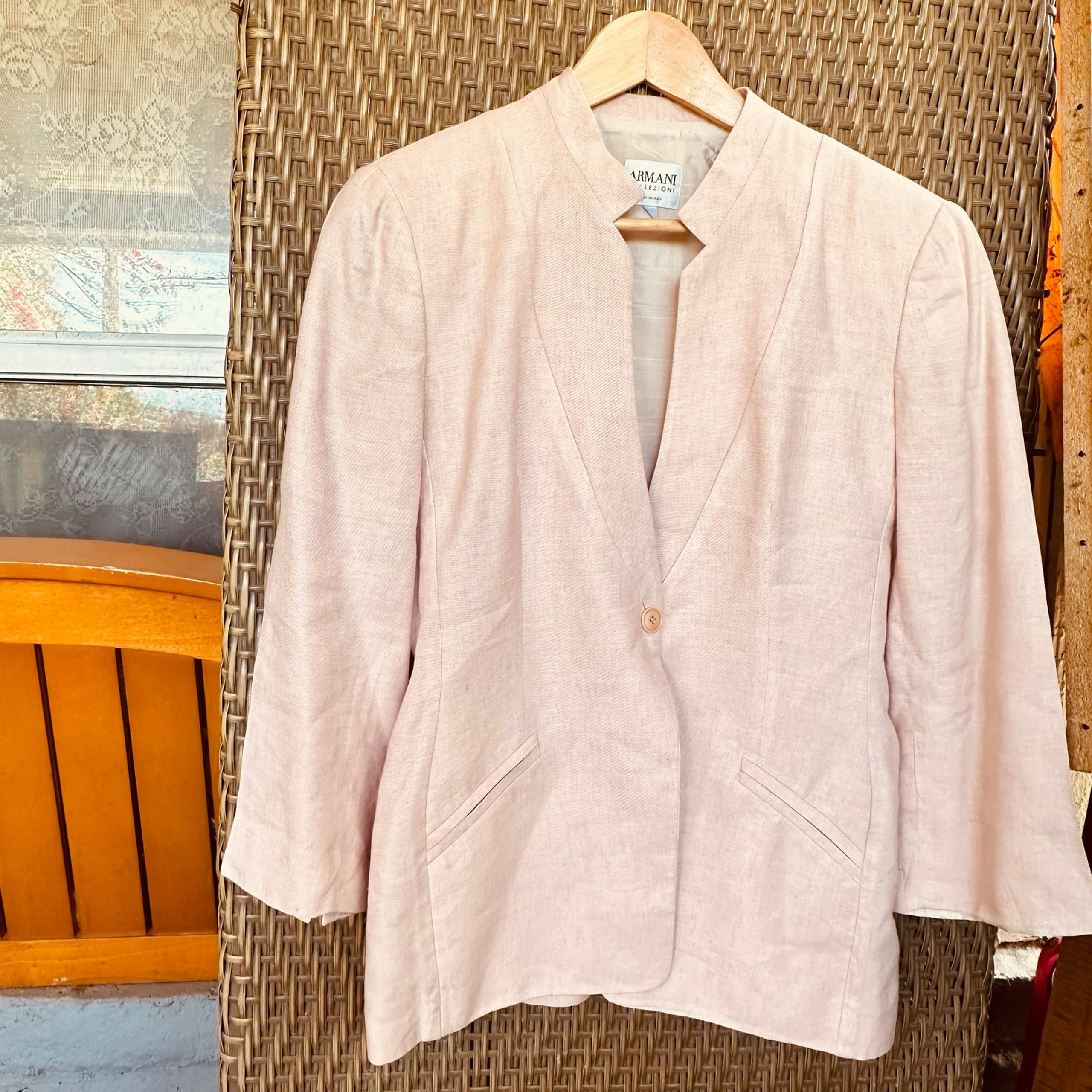 Armani Collezioni Linen Jacquard Blazer Size 6 One-Button Light Pink