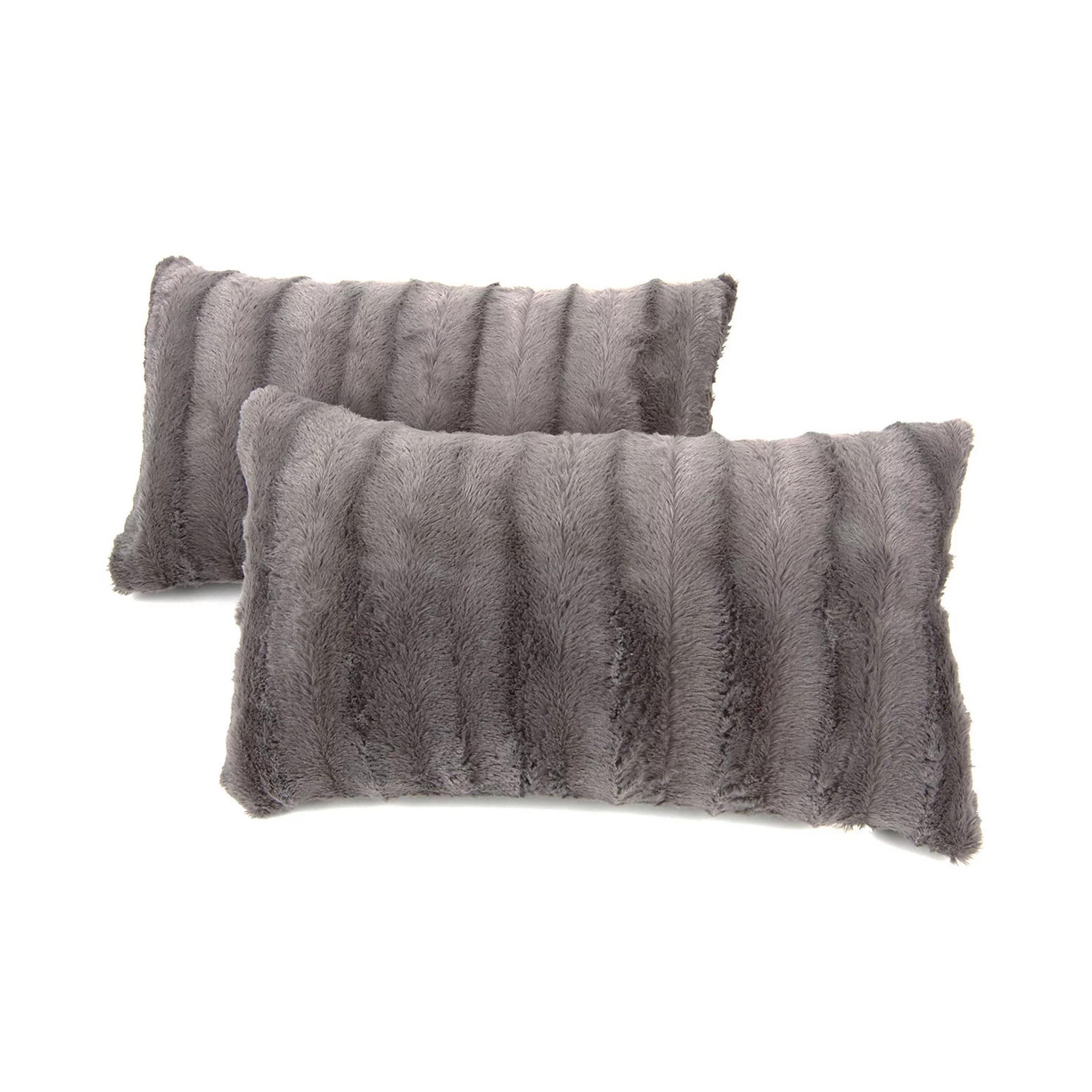 Cheer Collection Faux-Fur 2-Pack Decorative Pillows, 12" X 20" - Grey