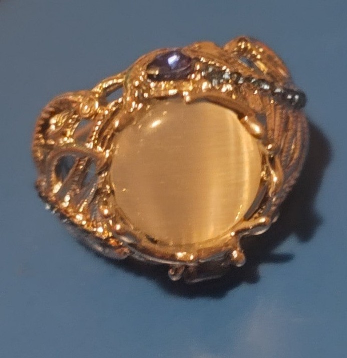 Size 10 Silver Boutique Moonstone & Topaz Handcrafted Ring