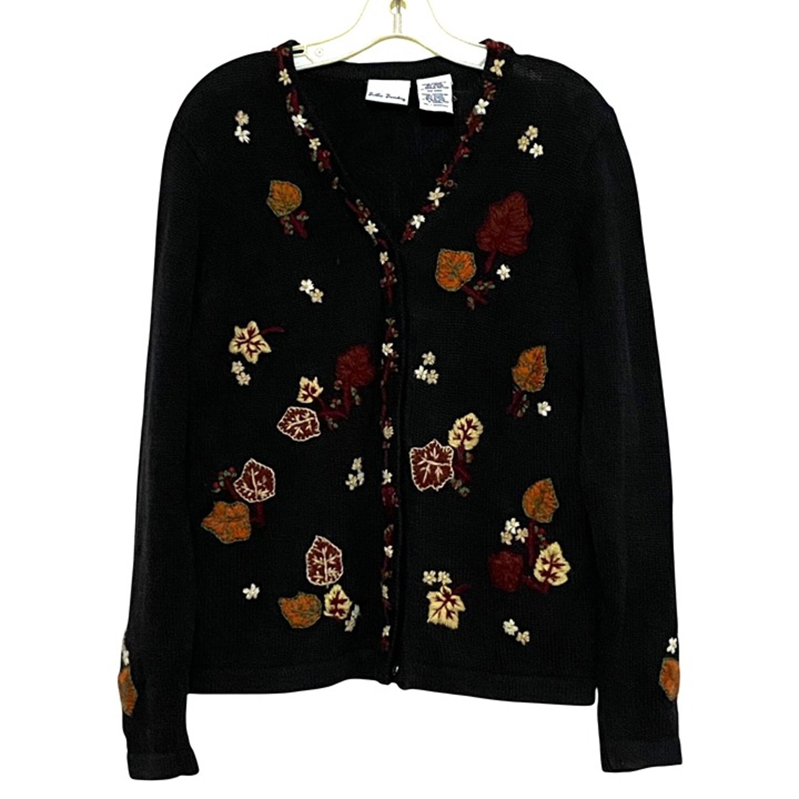 Vintage Bobbie Brooks Embroidered Fall Sweater S Gray Grandmacore Earthy Hipster