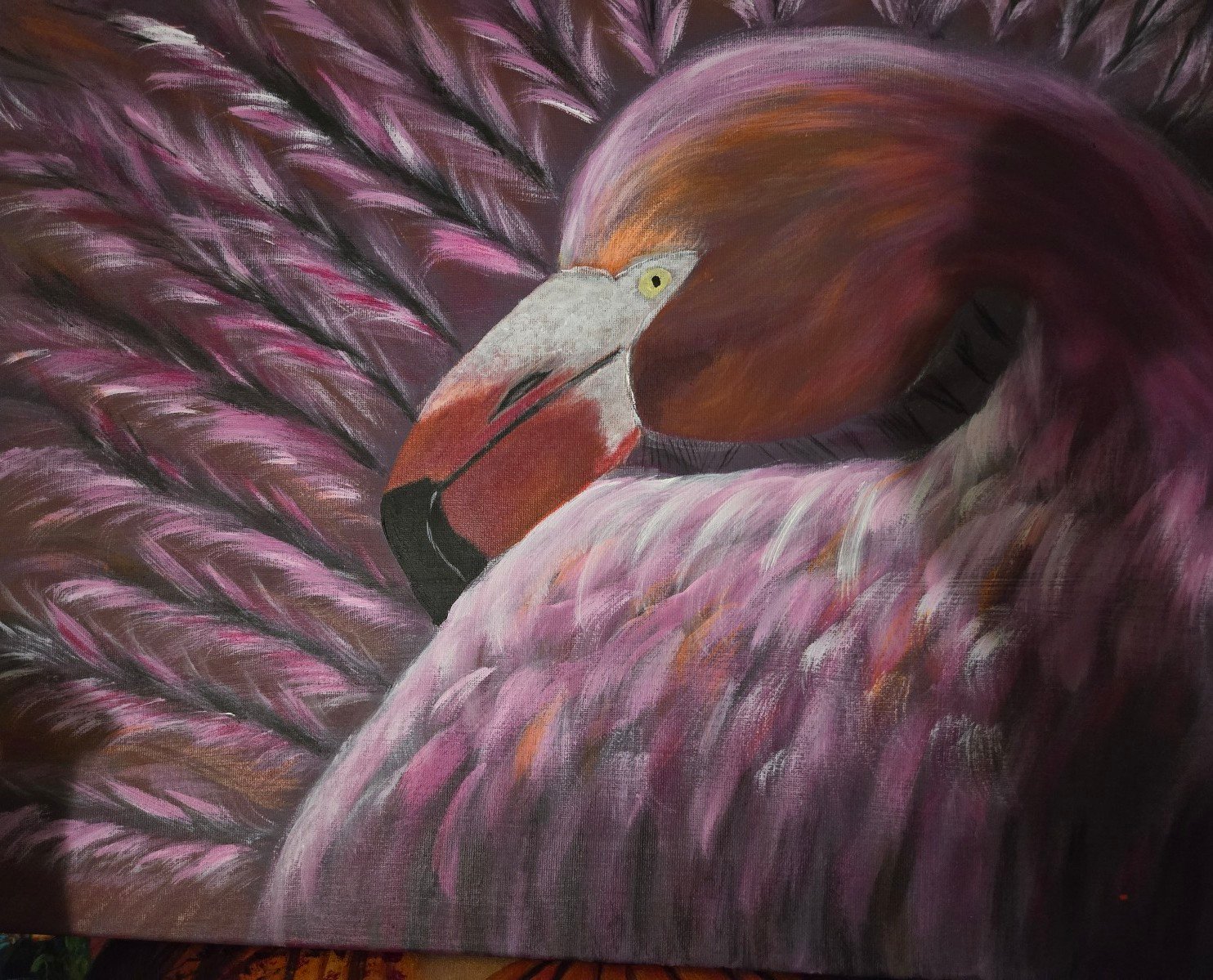 Flamingo painting in acrylic