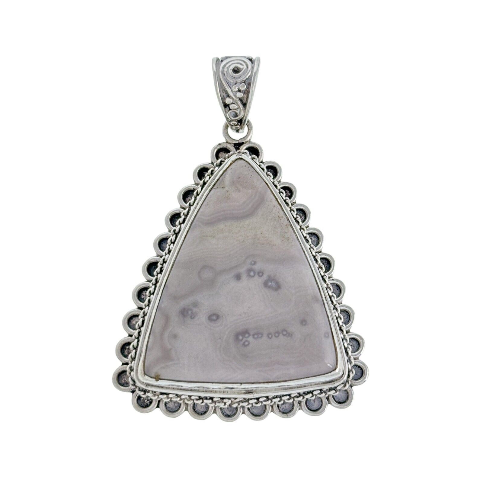 Vintage Southwest Sterling Silver 925 Scrollwork Edge Dusty Lilac Jasper Pendant