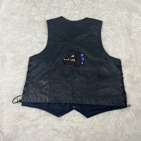 Vintage Vance Leathers Men’s Black Leather Biker Vest Maddog Patched Men’s XXL