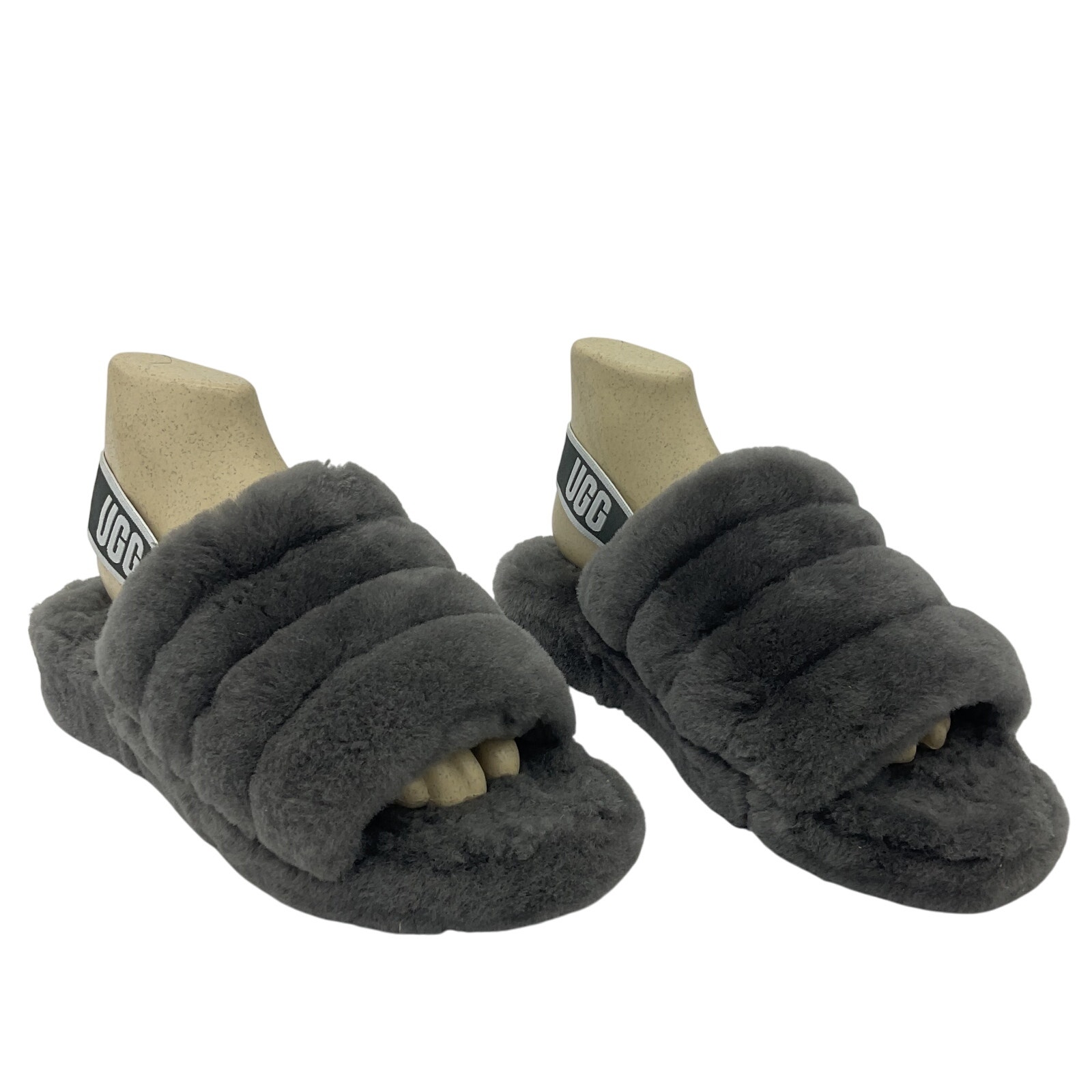Ugg Women's Size 10 Gray Shearling Fuzzy Fur Slide Warm Slippers Preowned