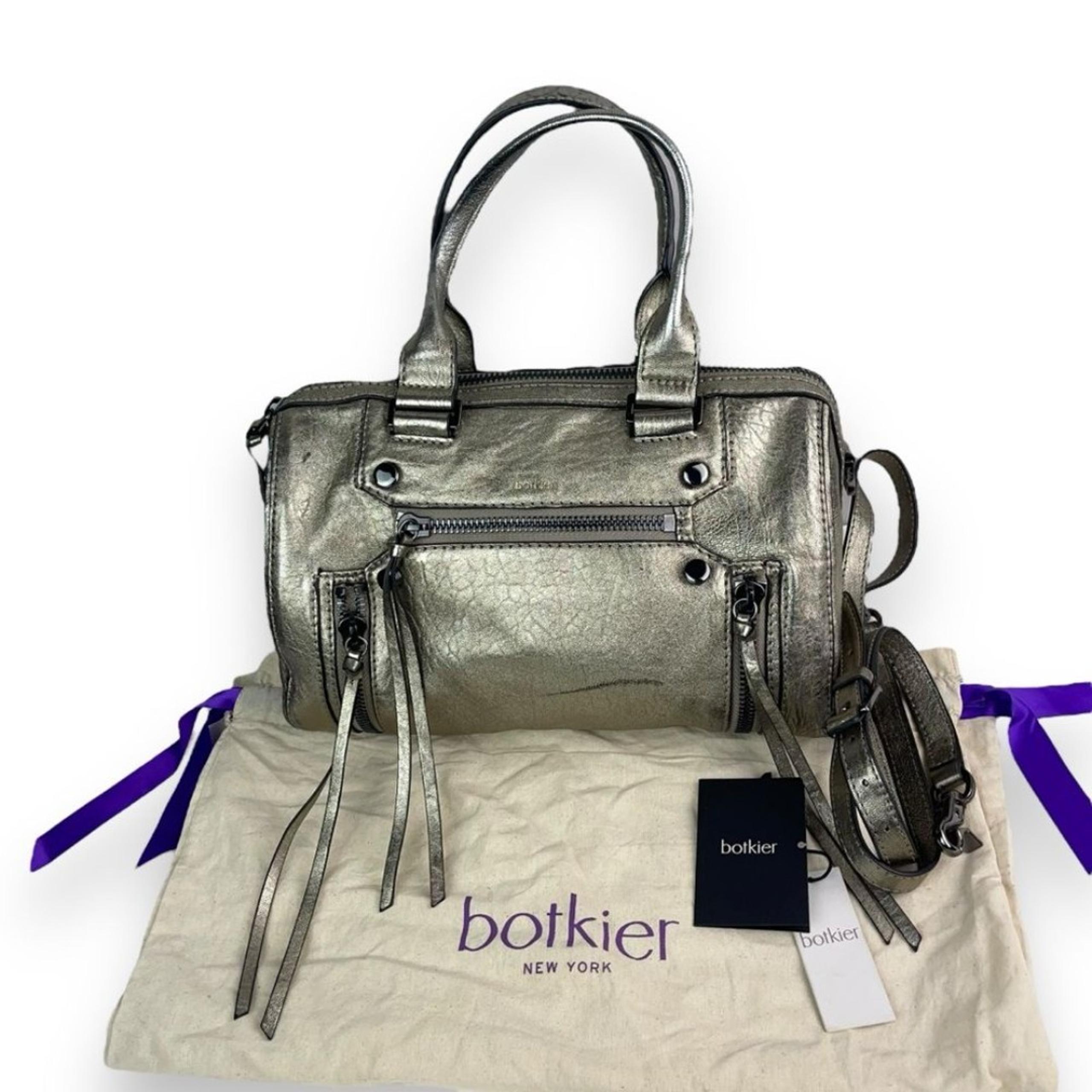 Botkier Logan Convertible Leather Boston Bag in Metallic Pewter