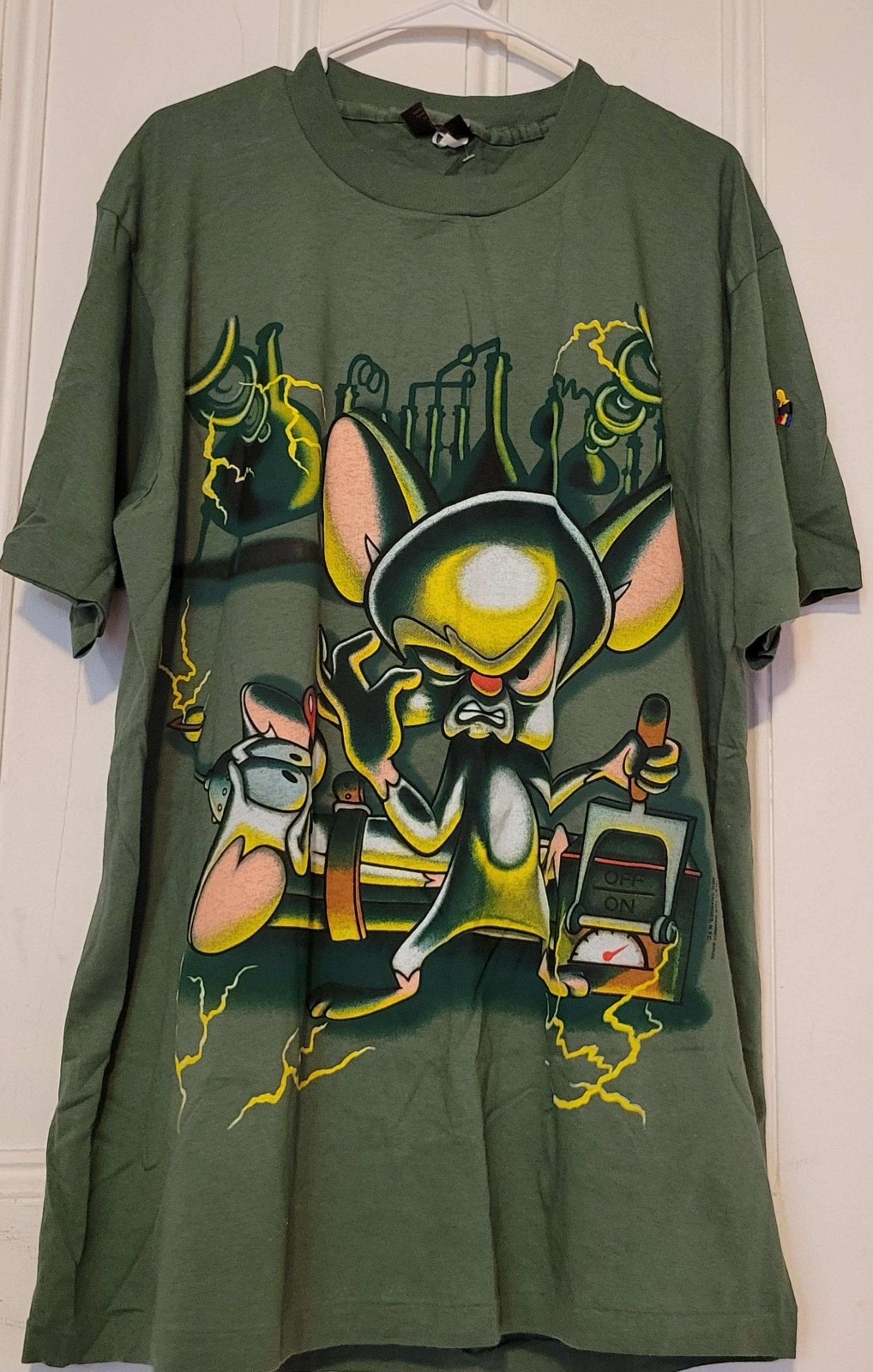Vintage Pinky & The Brain All Over Print T-Shirt  Single Stitch  SZ XL Two Sided