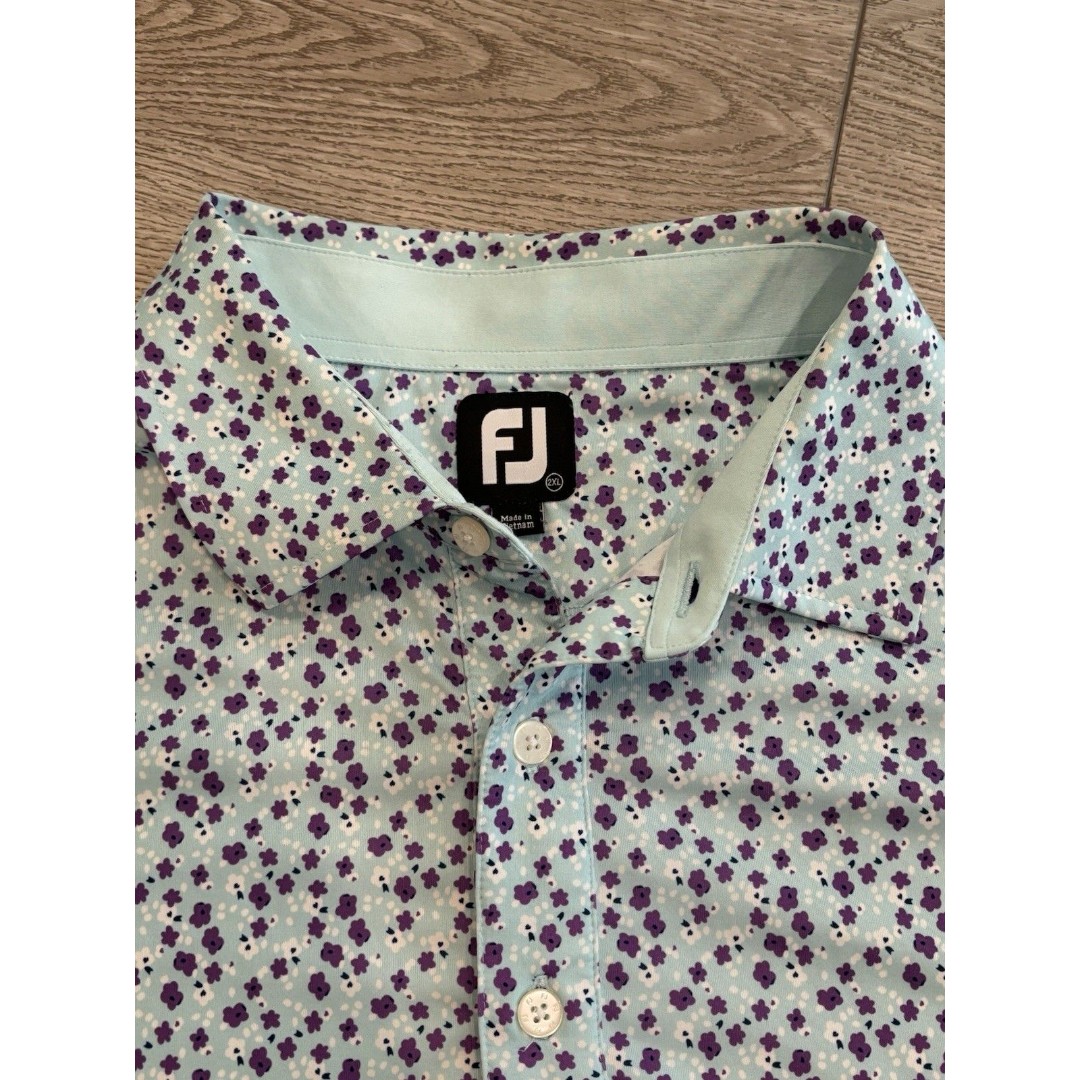 Footjoy Golf Polo Shirt XXL 2XL Blue Floral Preppy Casual All Over Print Pattern