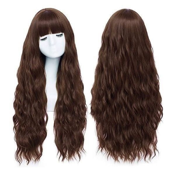 26 Long Brown Wavy Wig With Bangs