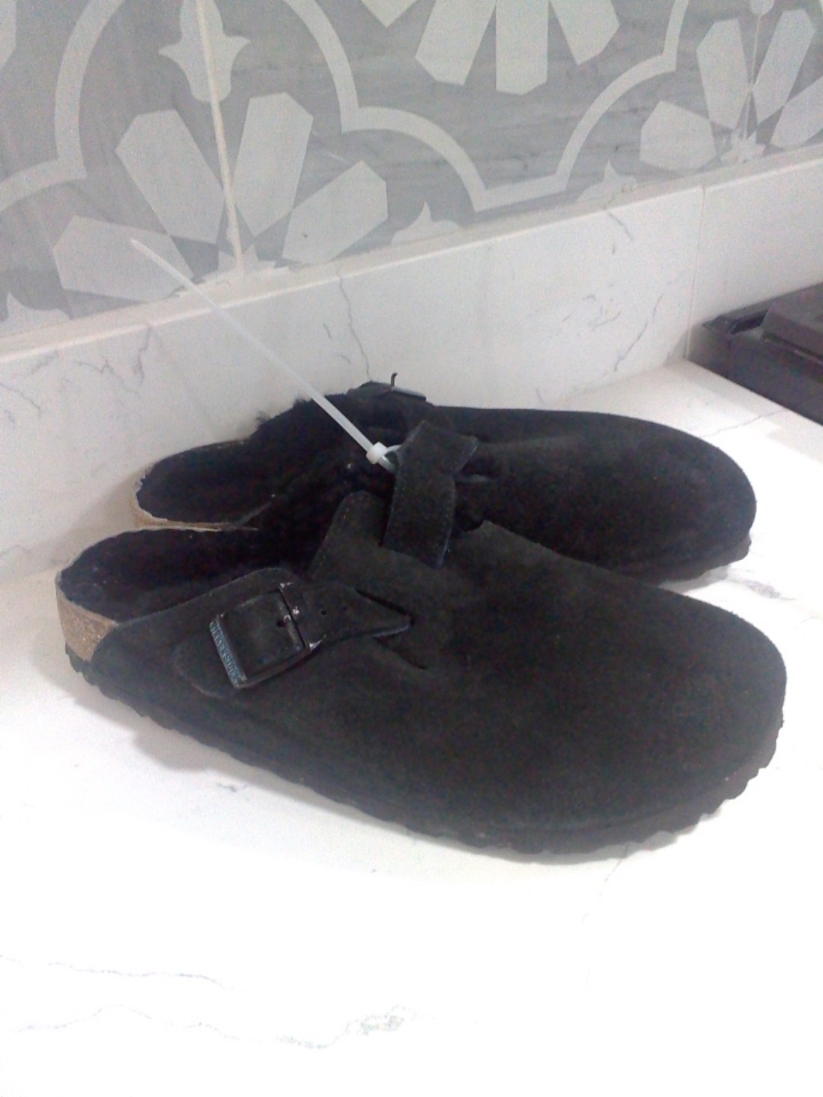 Birkenstock Boston Black Suede Shearling Clogs EU39