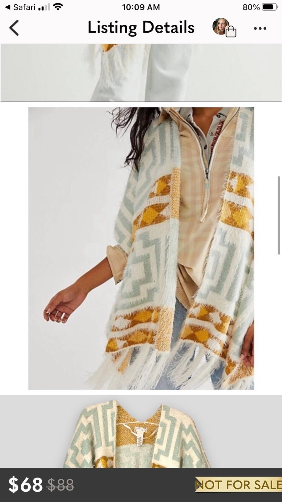 Free people Diamondback Boho Poncho Kimono Mint & Gold OS