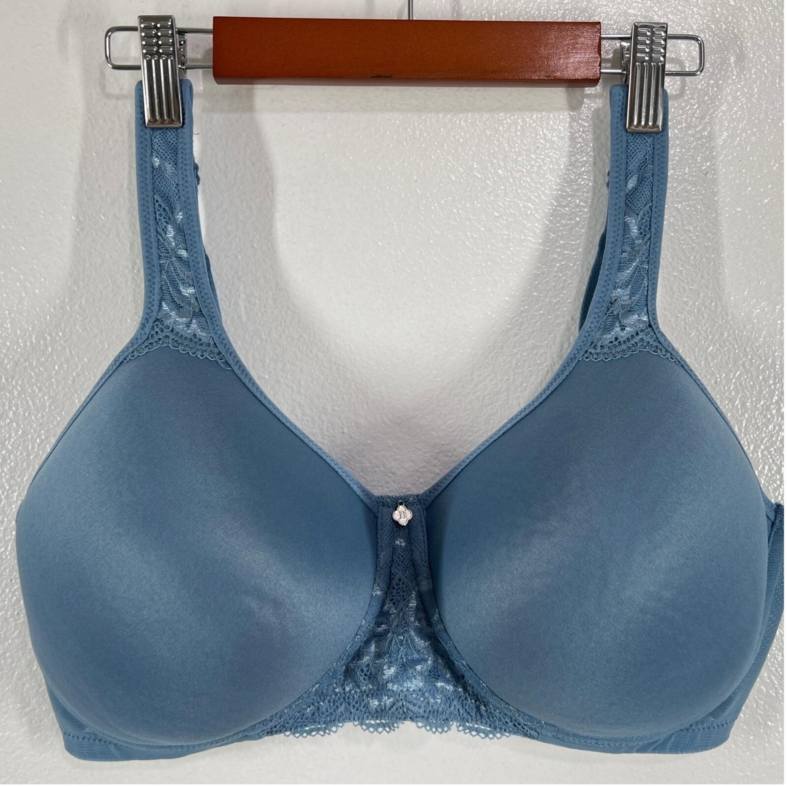 Breezies Smoothing Bra Lace Trim Full Coverage Support Blue Size 38D