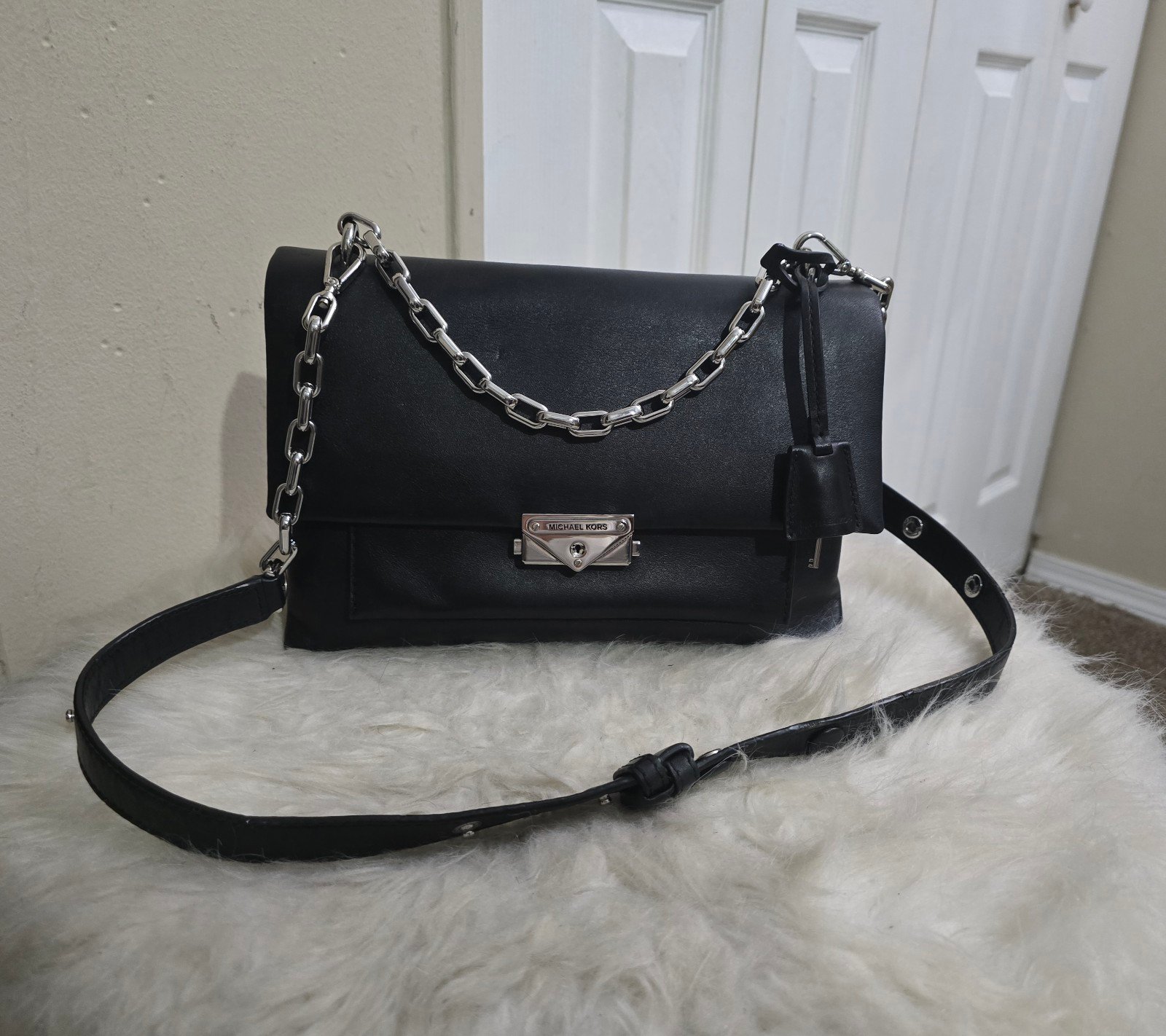 Michael Kors Cece Black Leather Crossbody Shoulder Bag Purse Handbag NB-1811