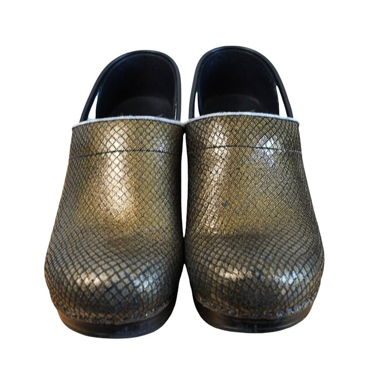 Dansko Clogs Professional Slip-On Womens Size 37 EU 6.5-7 US Metallic Gold Snake