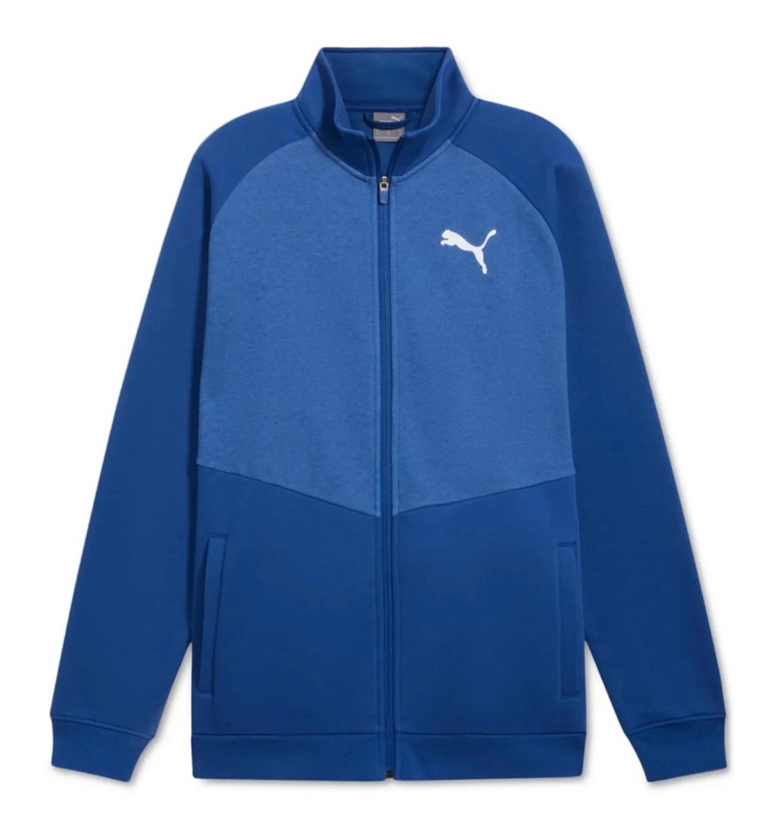 Men’s Size Large Puma Contrast Fleece Jacket 2.0 Logo Embroidered In Blue/White