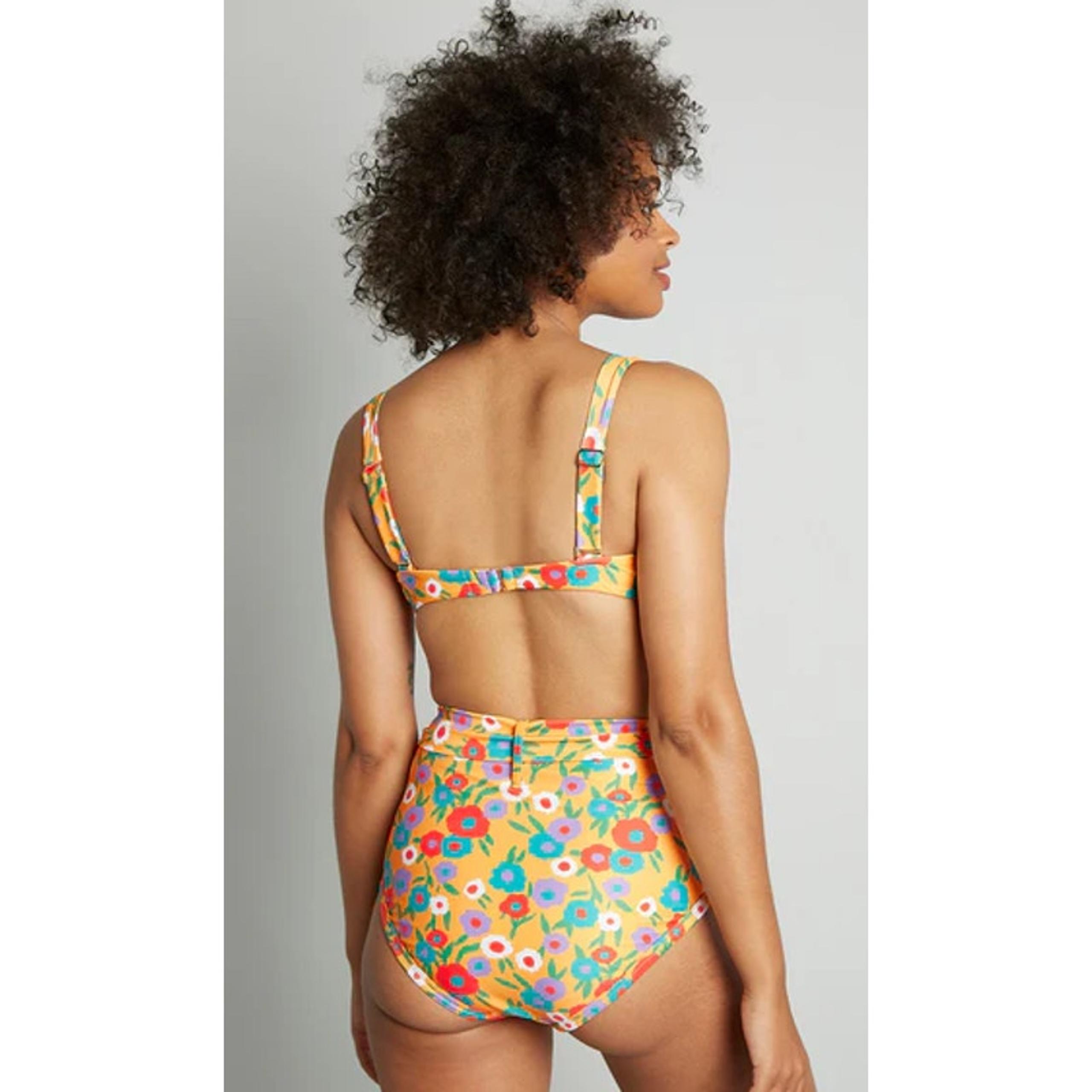 ModCloth Medium Greta High Waisted Bikini Bottom Swimwear Yellow Floral Tie Side