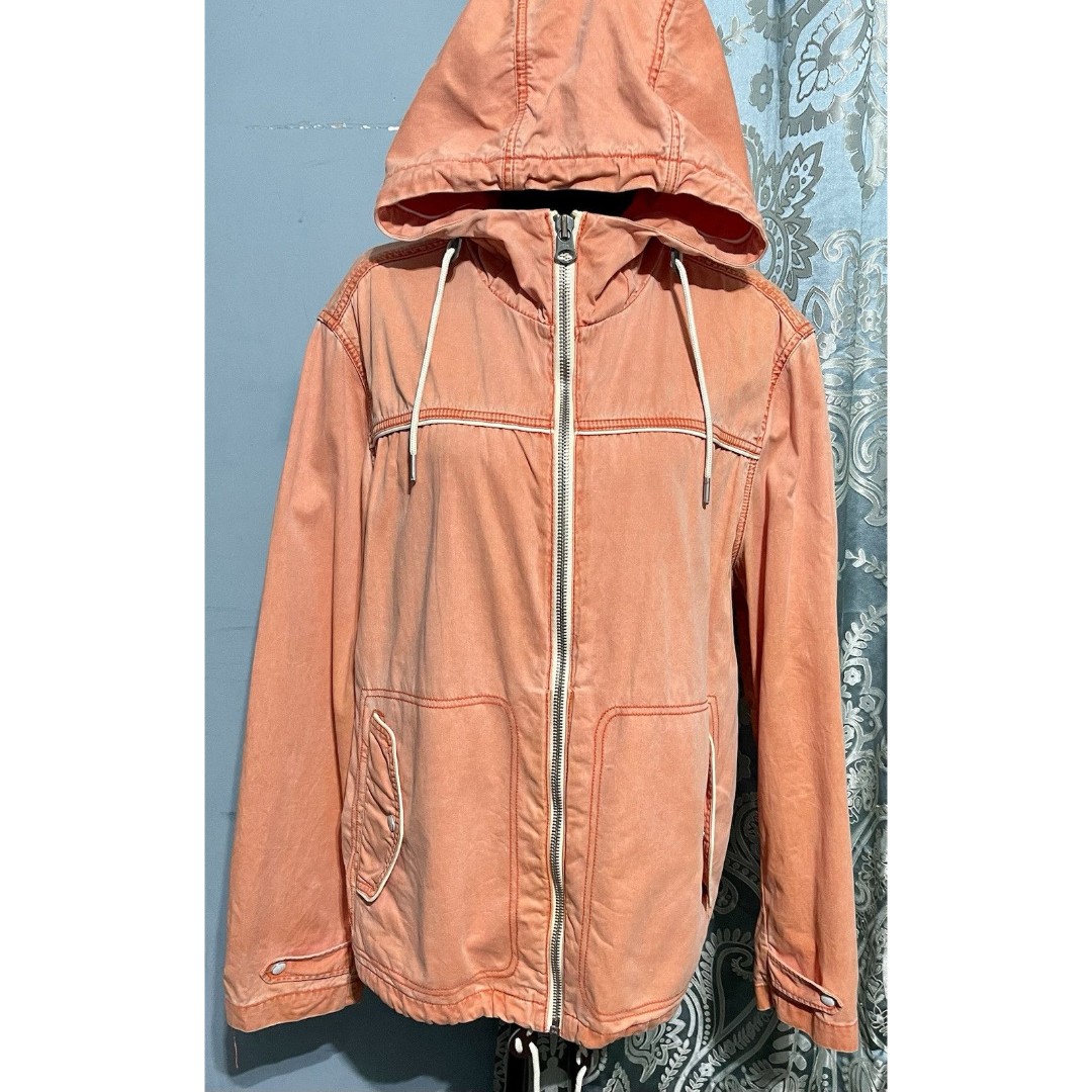 VINTAGE TOMMY HILFIGER JACKET Orange SzXL W Hood Y2K Zip Snap Rare