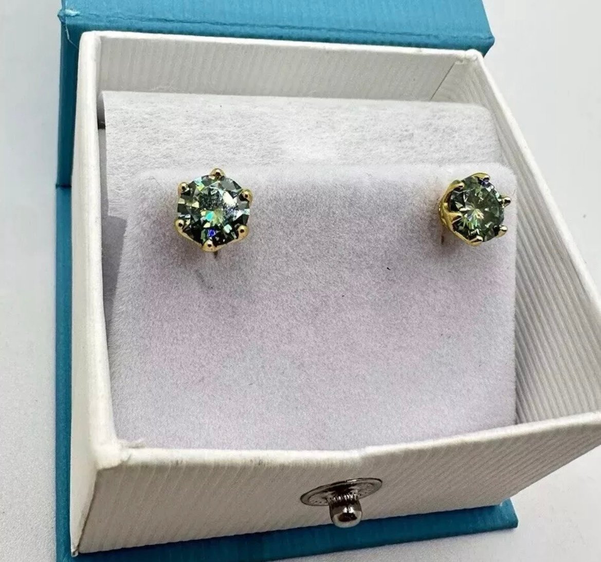 Yellow Gold Over 925 Silver Signed Mystic Moissanite Tested Studs Earrings Read
