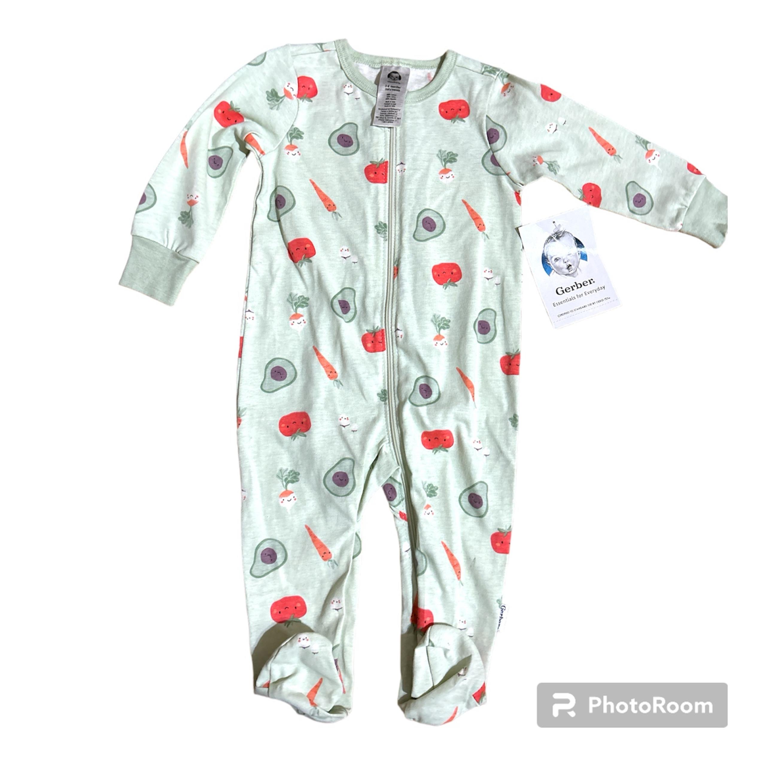 Gerber Baby Girls Sleep & Play 3-6 Months - Vegetable Print Zip Footed Pajamas