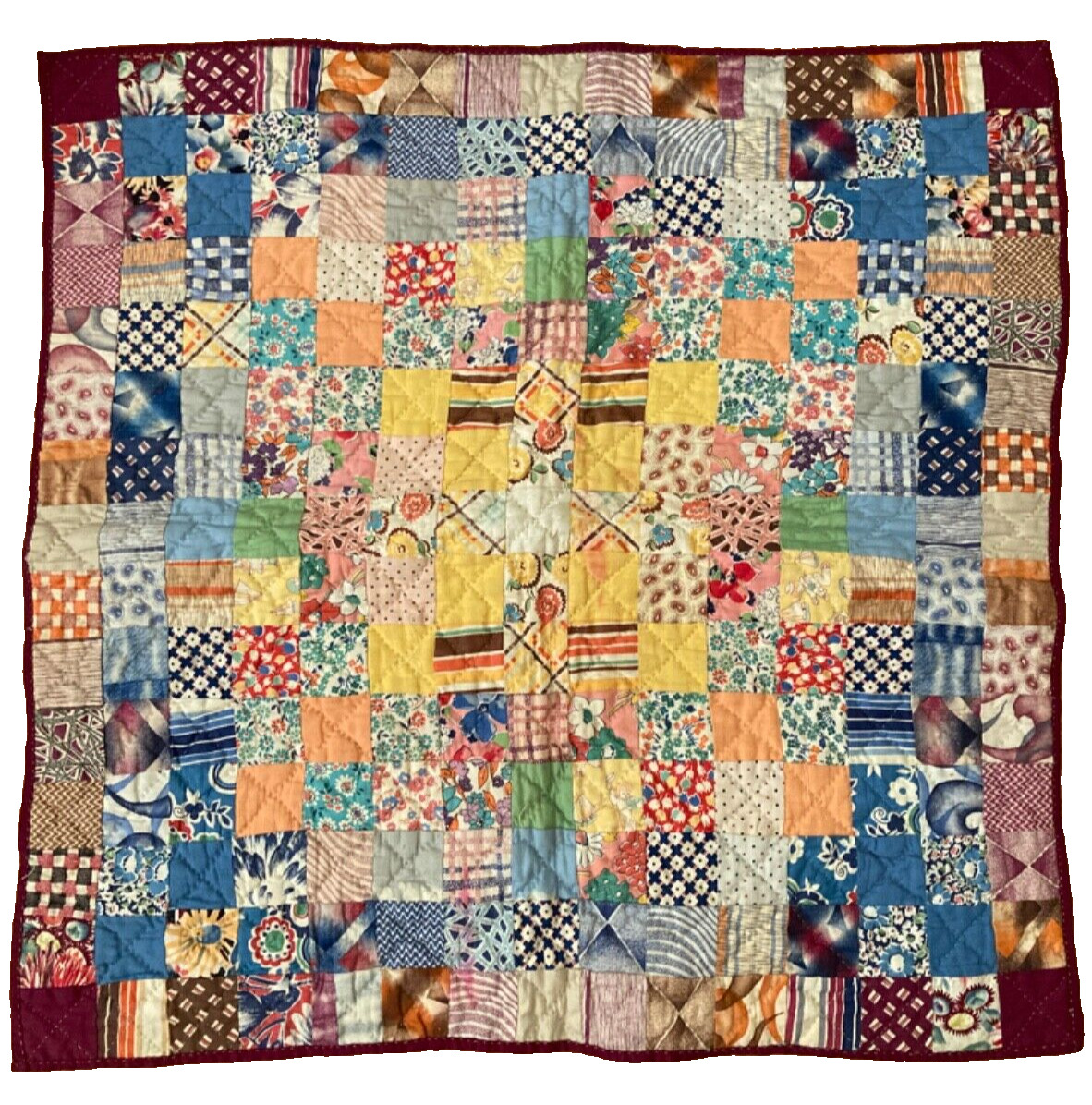 Vintage Quilt - Baby Crib Doll Quilt - Feedsack - 24 x 24