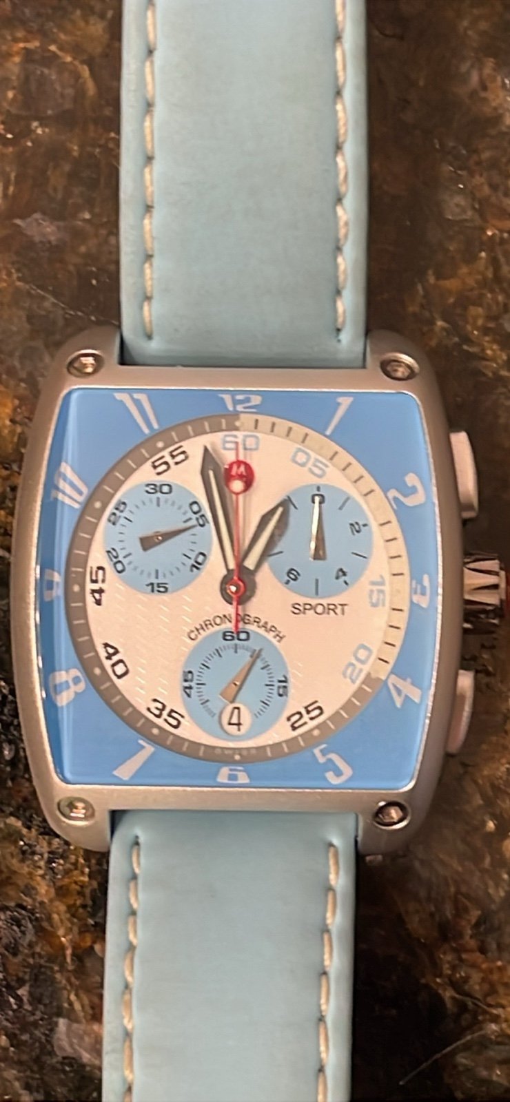 Michele Watch baby blue chronograph aluminum case