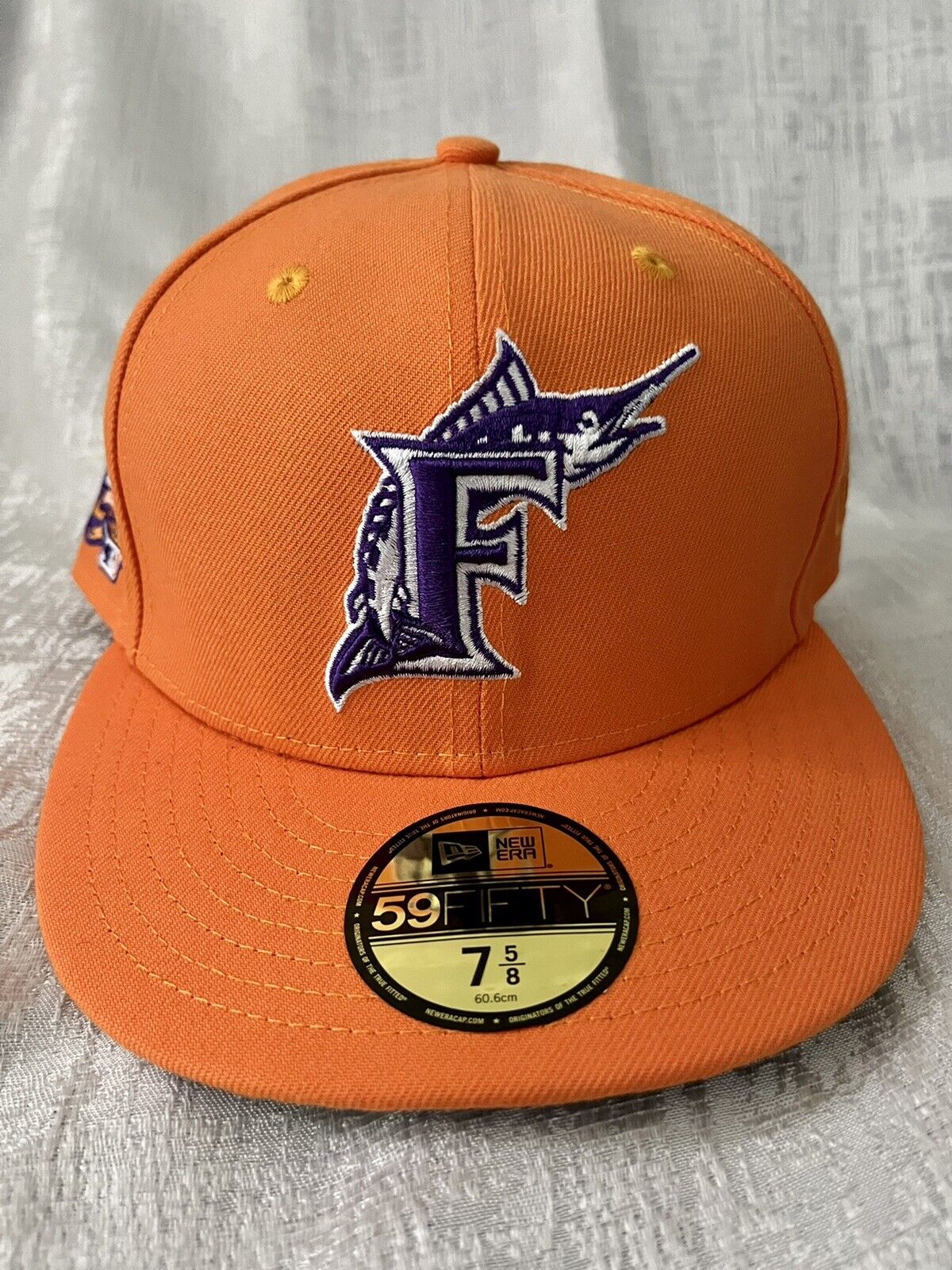 New Era Florida Marlins World Series Patch Orange Purple UV 59Fifty Hat 7 5/8
