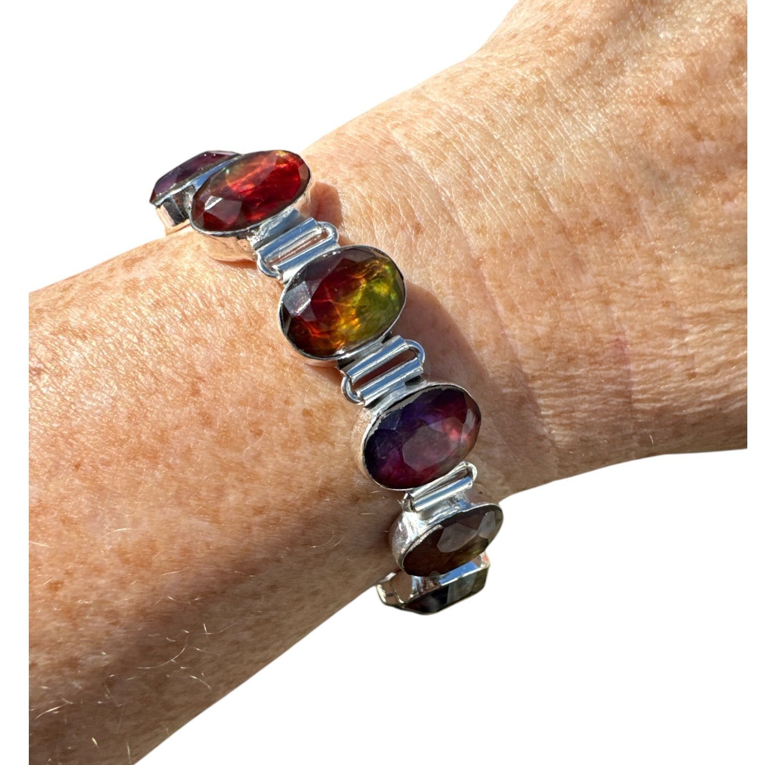Ammolite Solid 925 Sterling Silver Bracelet